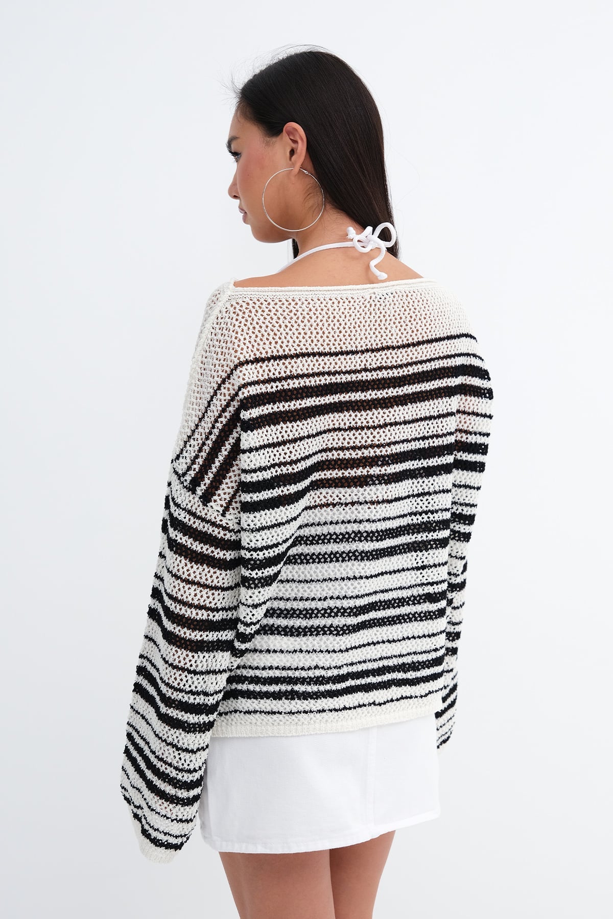 Boat Neck Striped Knit Top