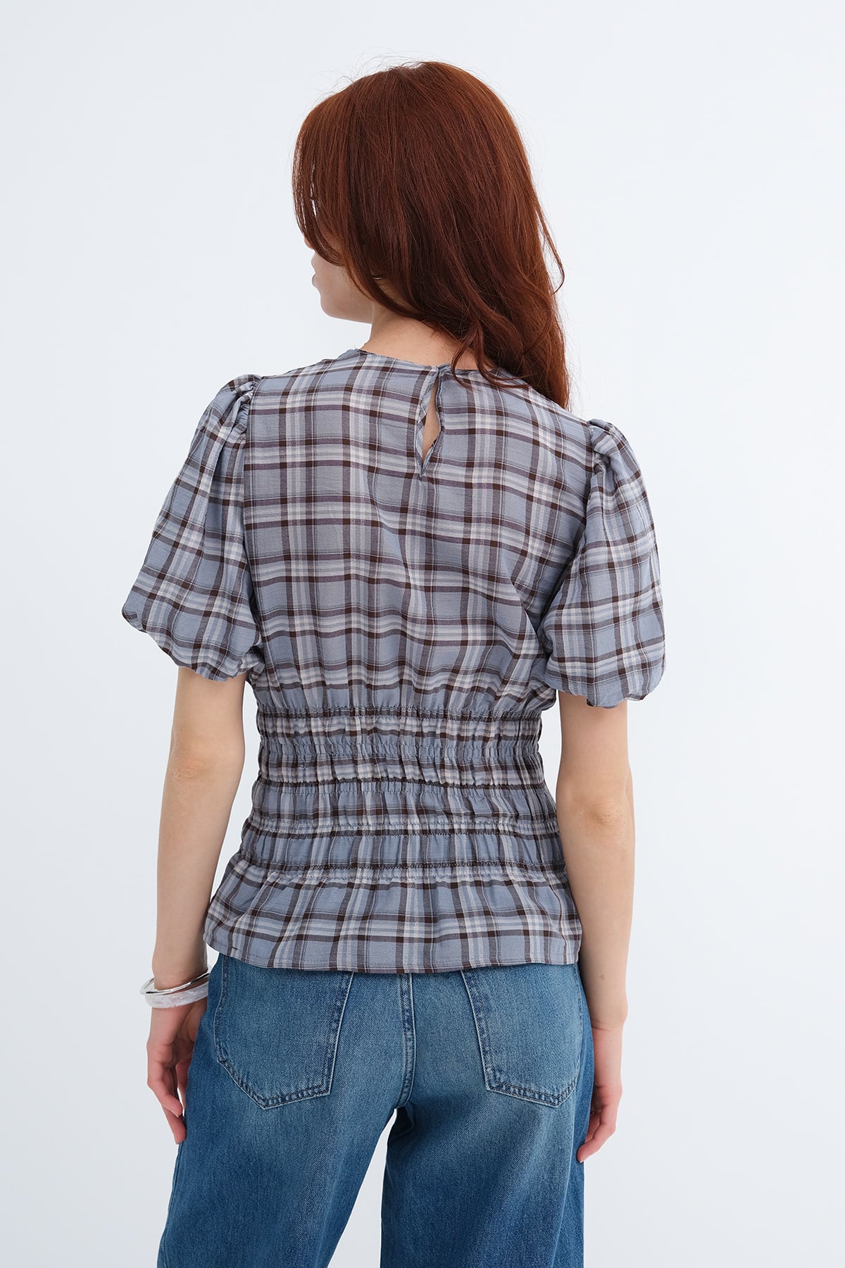 Gingham Elastic Blouse