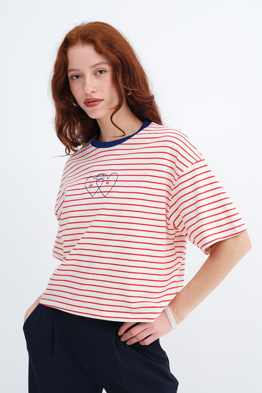 Red---Ecru_Striped-Short-Sleeve-T-shirt-addax