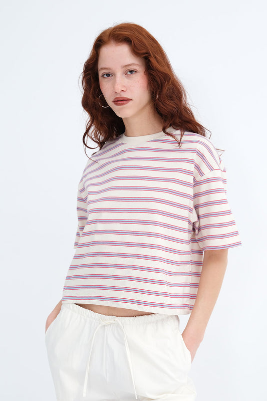 Ecru---Red_Crew-Neck-Striped-T-shirt-addax