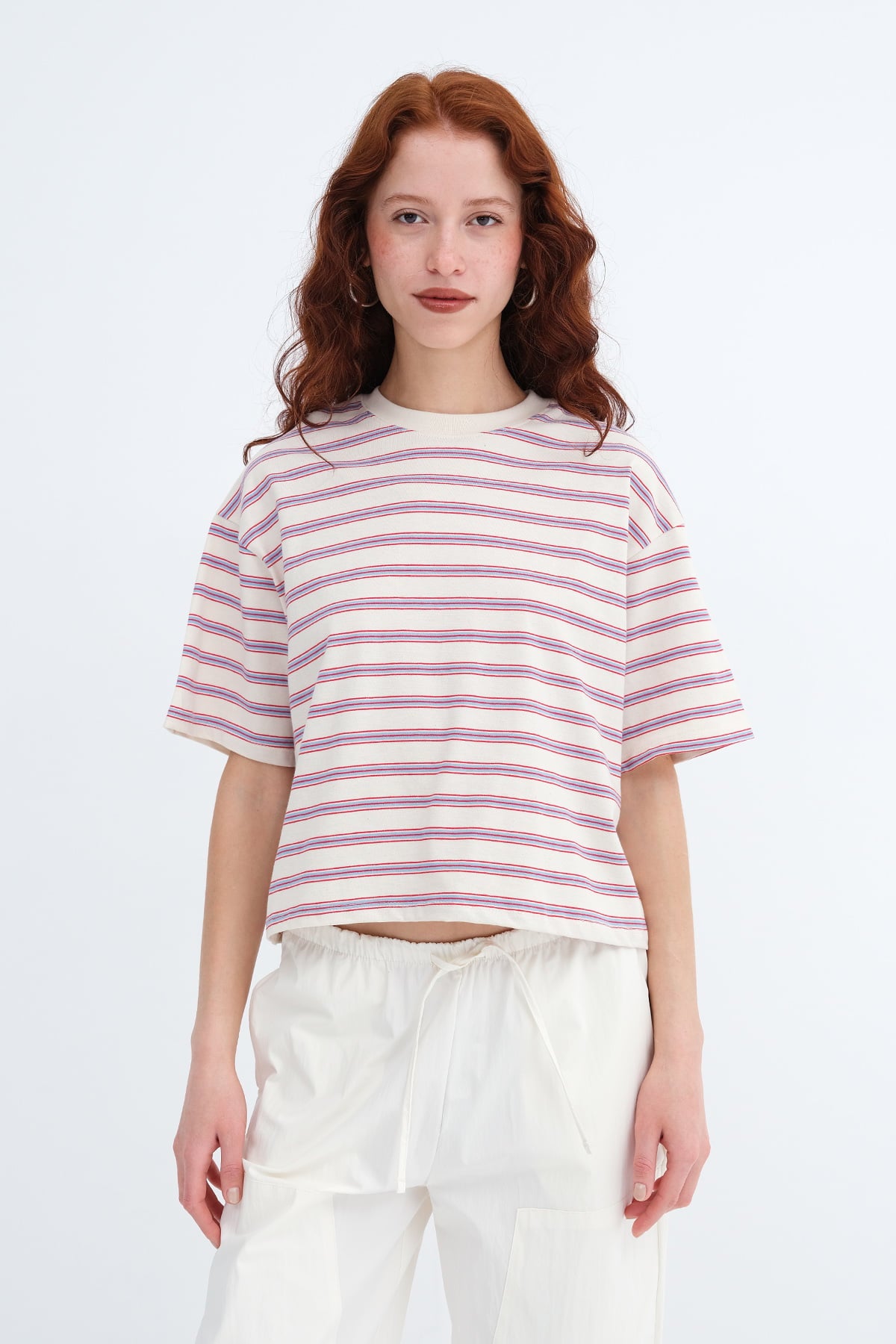 Ecru---Red_Crew-Neck-Striped-T-shirt-addax