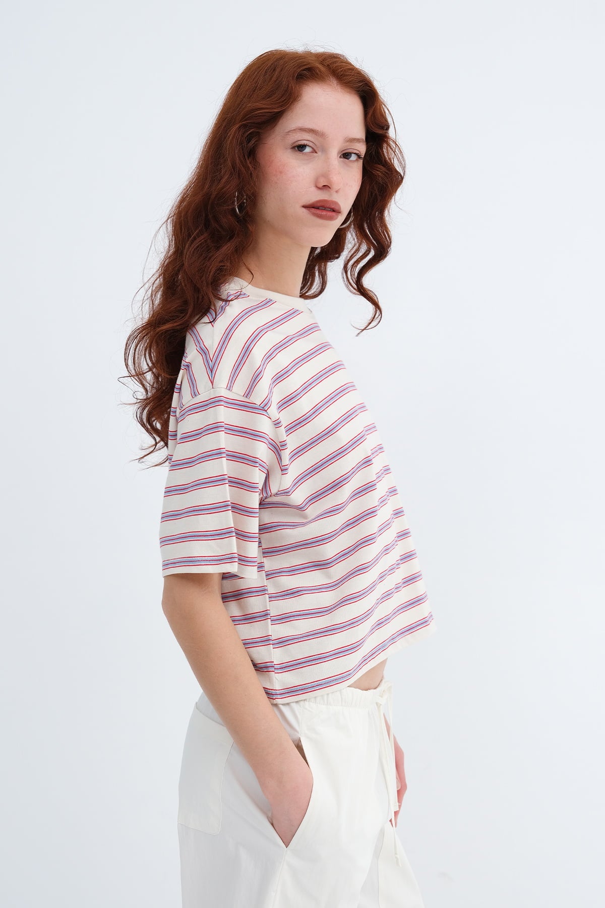 Ecru---Red_Crew-Neck-Striped-T-shirt-addax