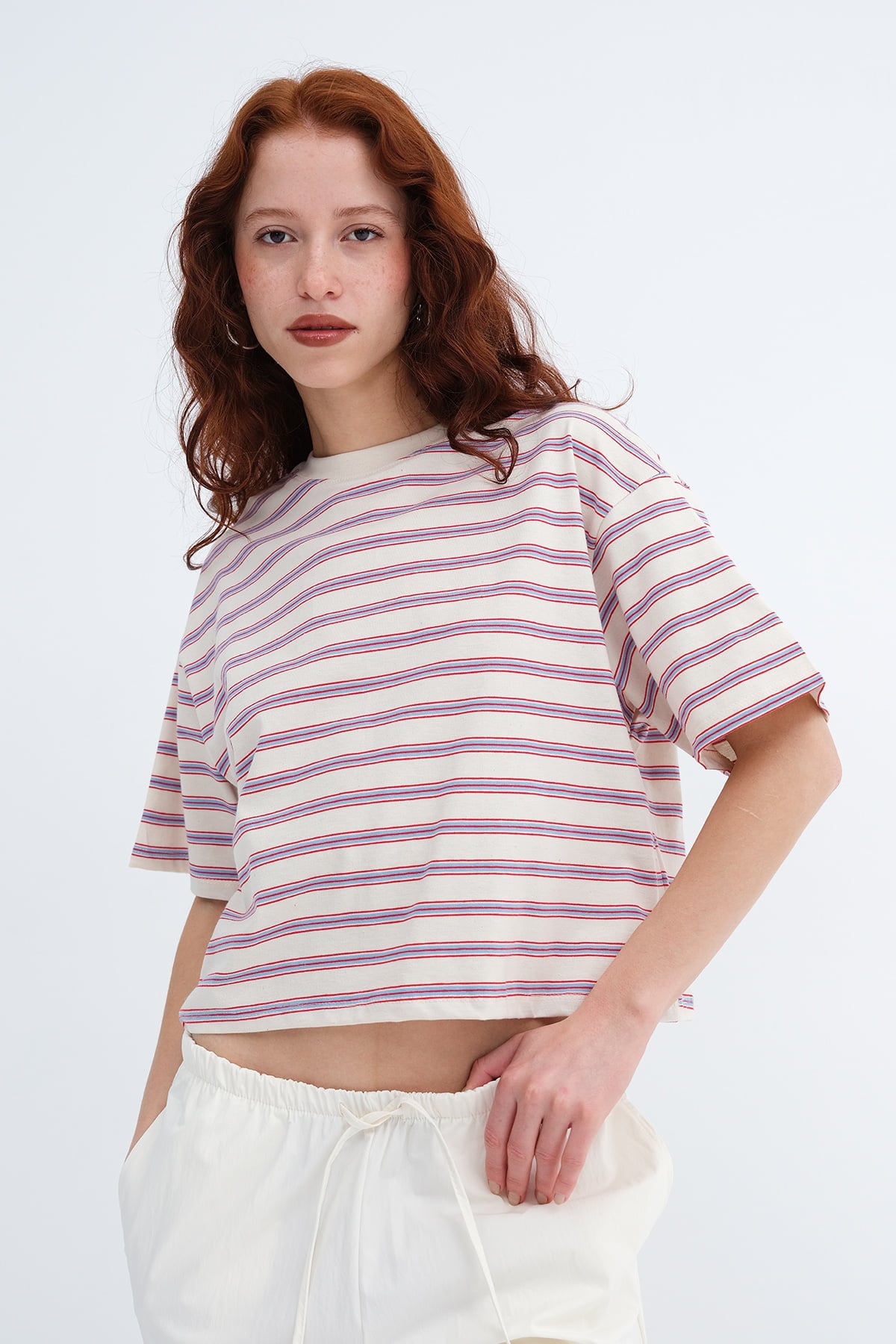 Ecru---Red_Crew-Neck-Striped-T-shirt-addax