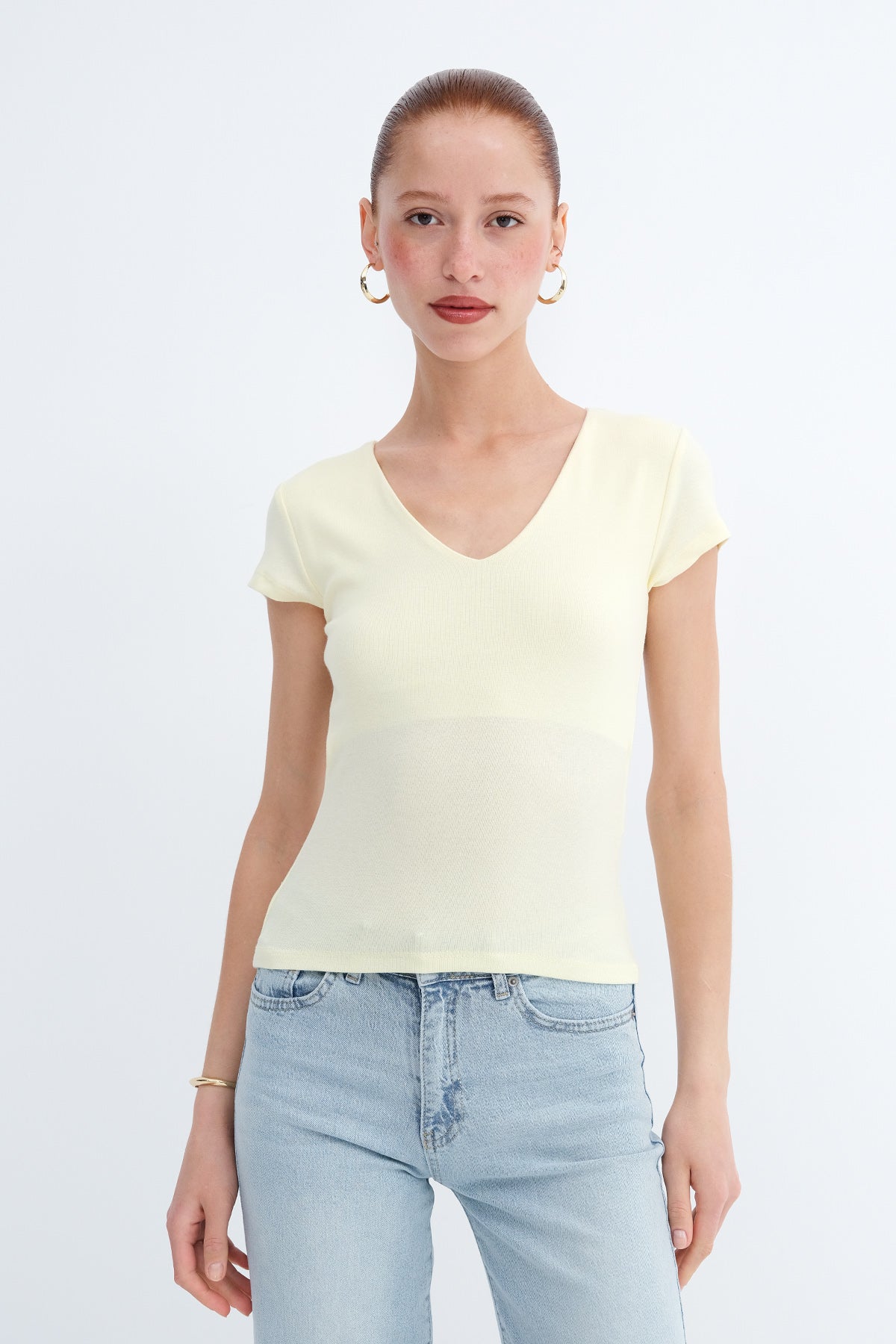 Yellow_V-Neck-Modal-T-shirt-addax