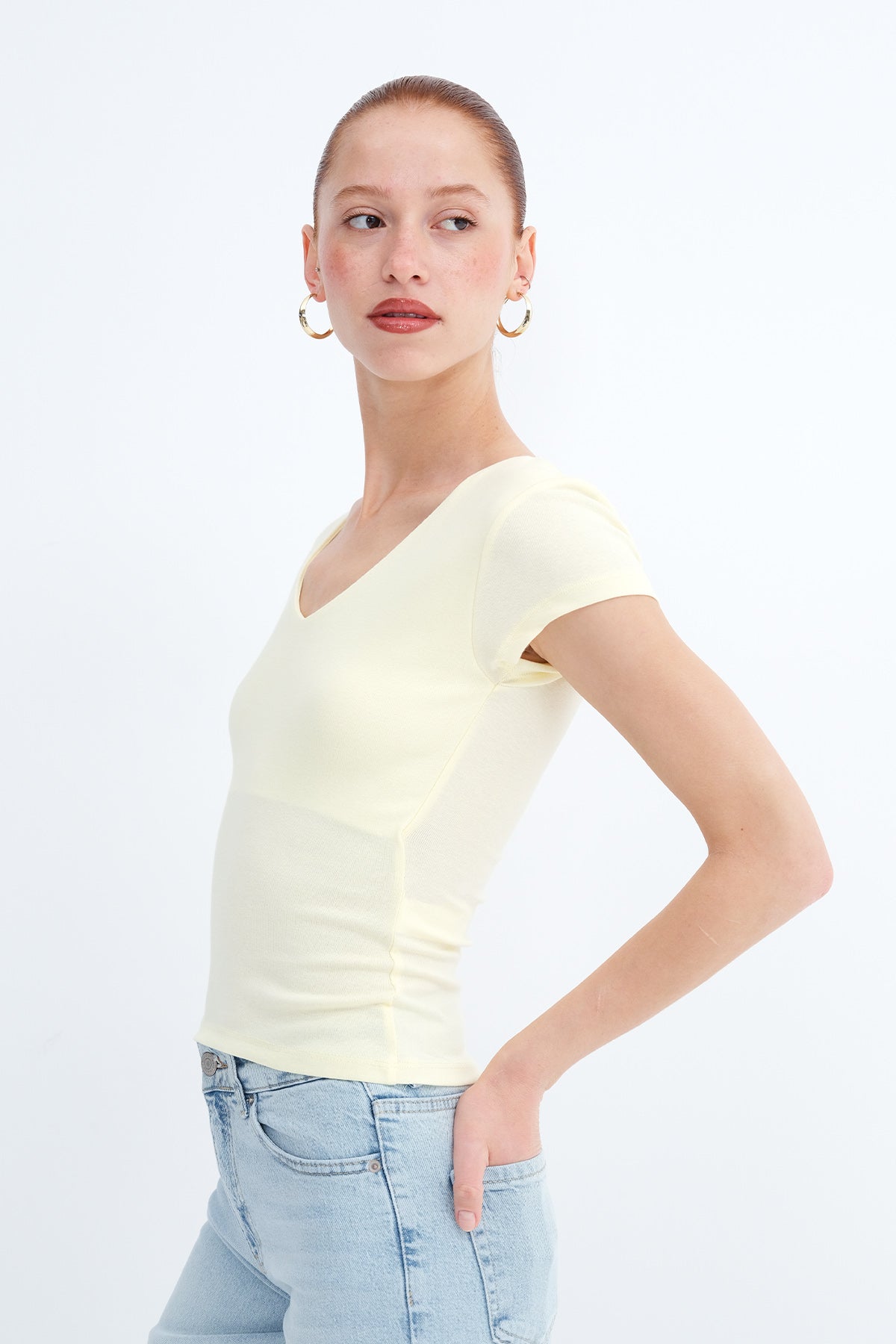 Yellow_V-Neck-Modal-T-shirt-addax