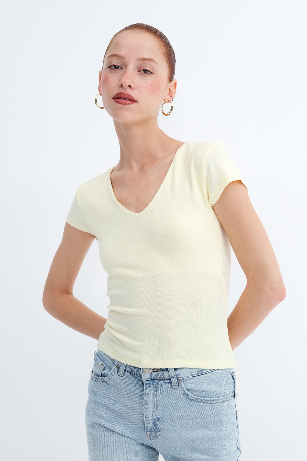 Yellow_V-Neck-Modal-T-shirt-addax