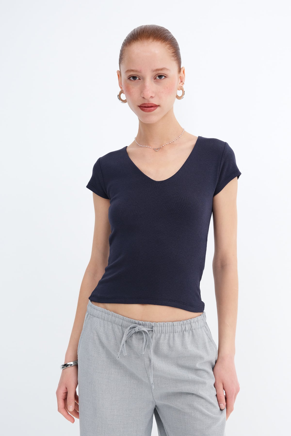 Dark-Night-Blue_V-Neck-Modal-T-shirt-addax