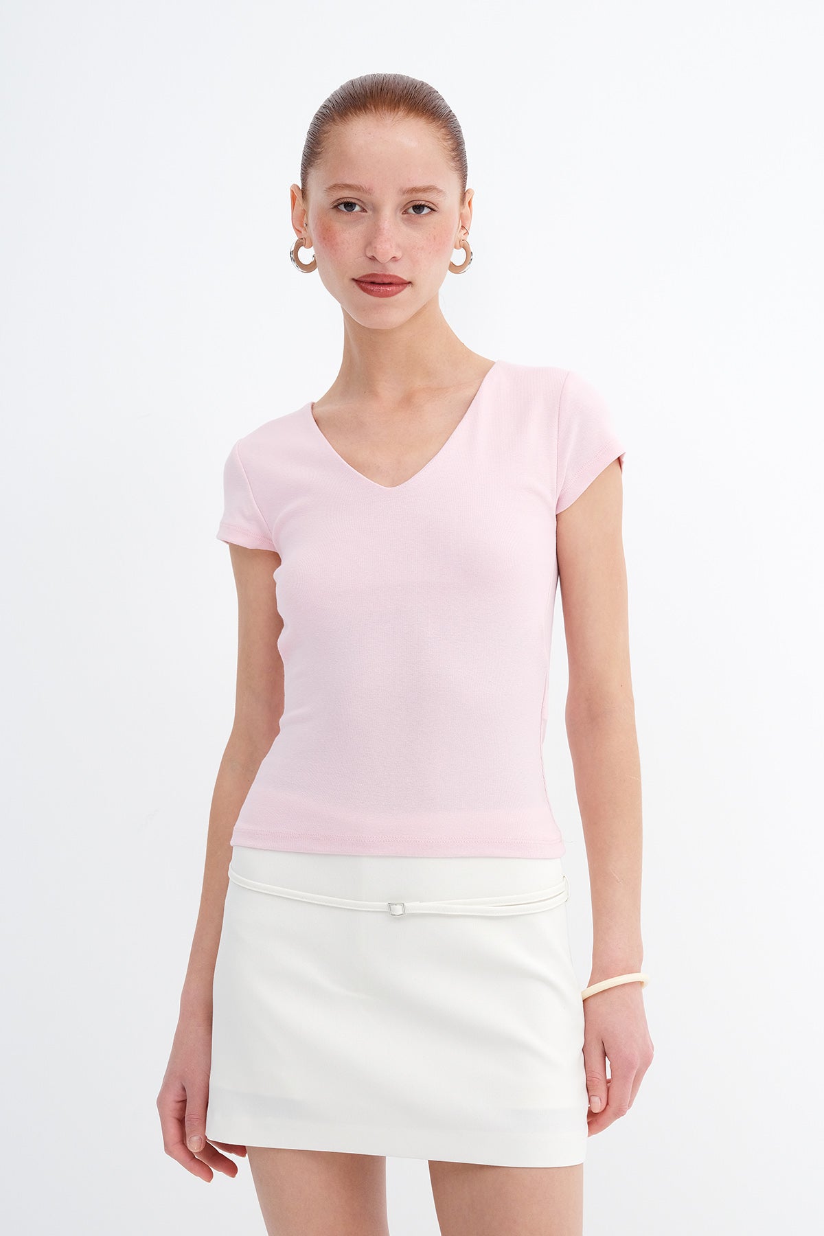 Sugar-Pink_V-Neck-Modal-T-shirt-addax