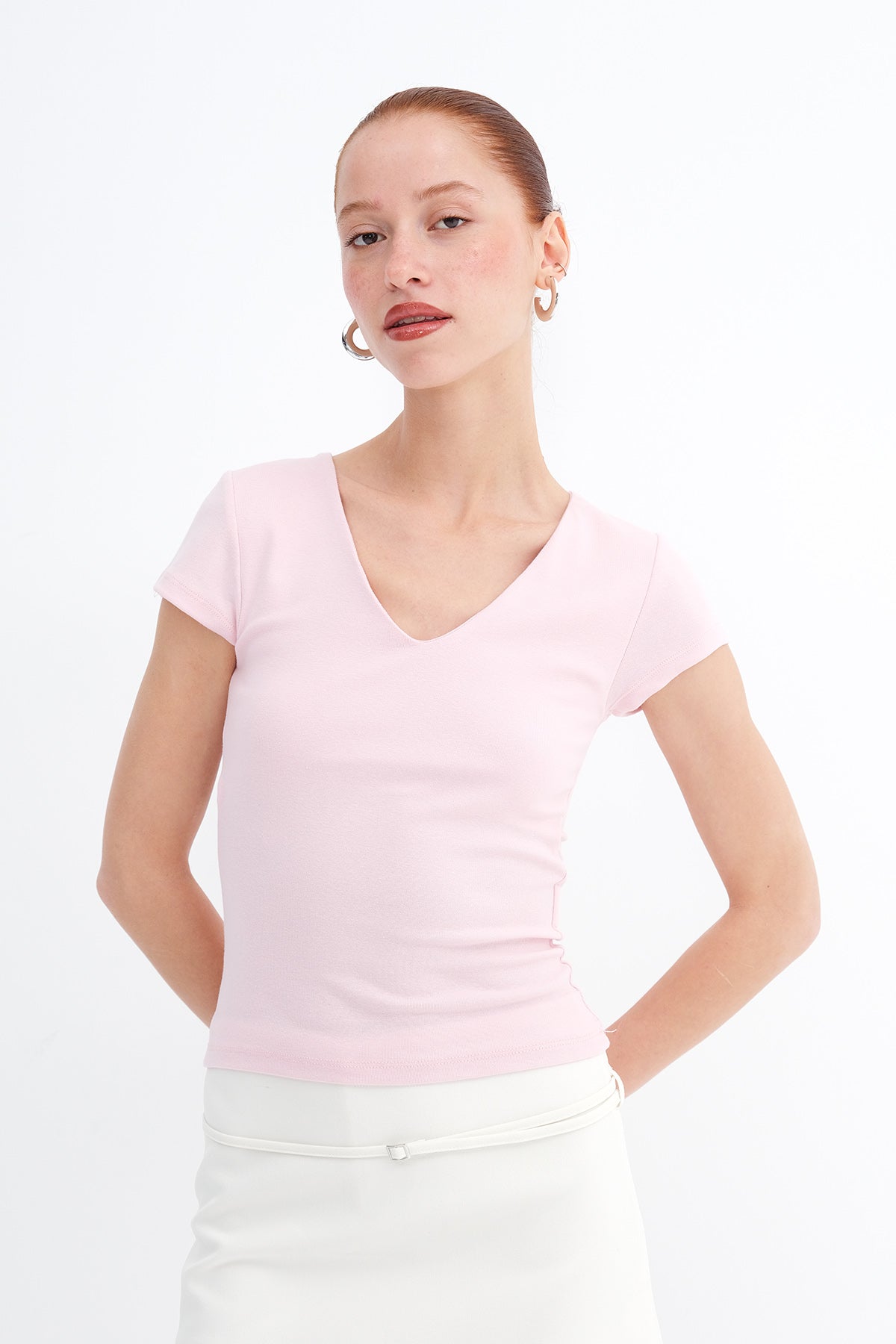 Sugar-Pink_V-Neck-Modal-T-shirt-addax