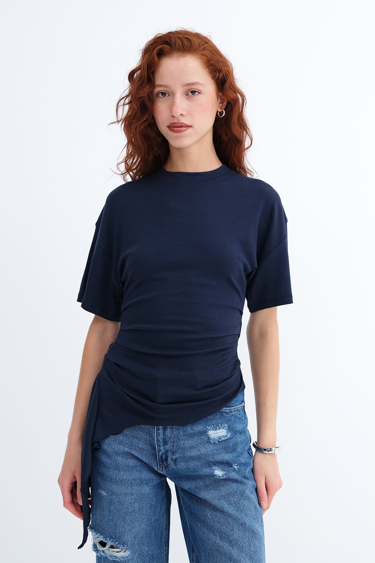 Dark-Night-Blue_Side-Ruched-Modal-T-Shirt-addax