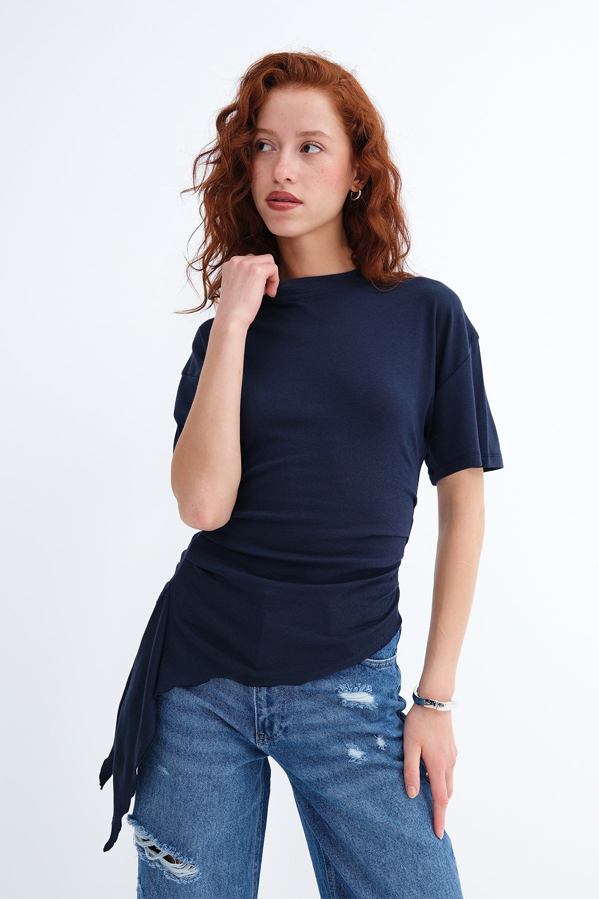 Dark-Night-Blue_Side-Ruched-Modal-T-Shirt-addax