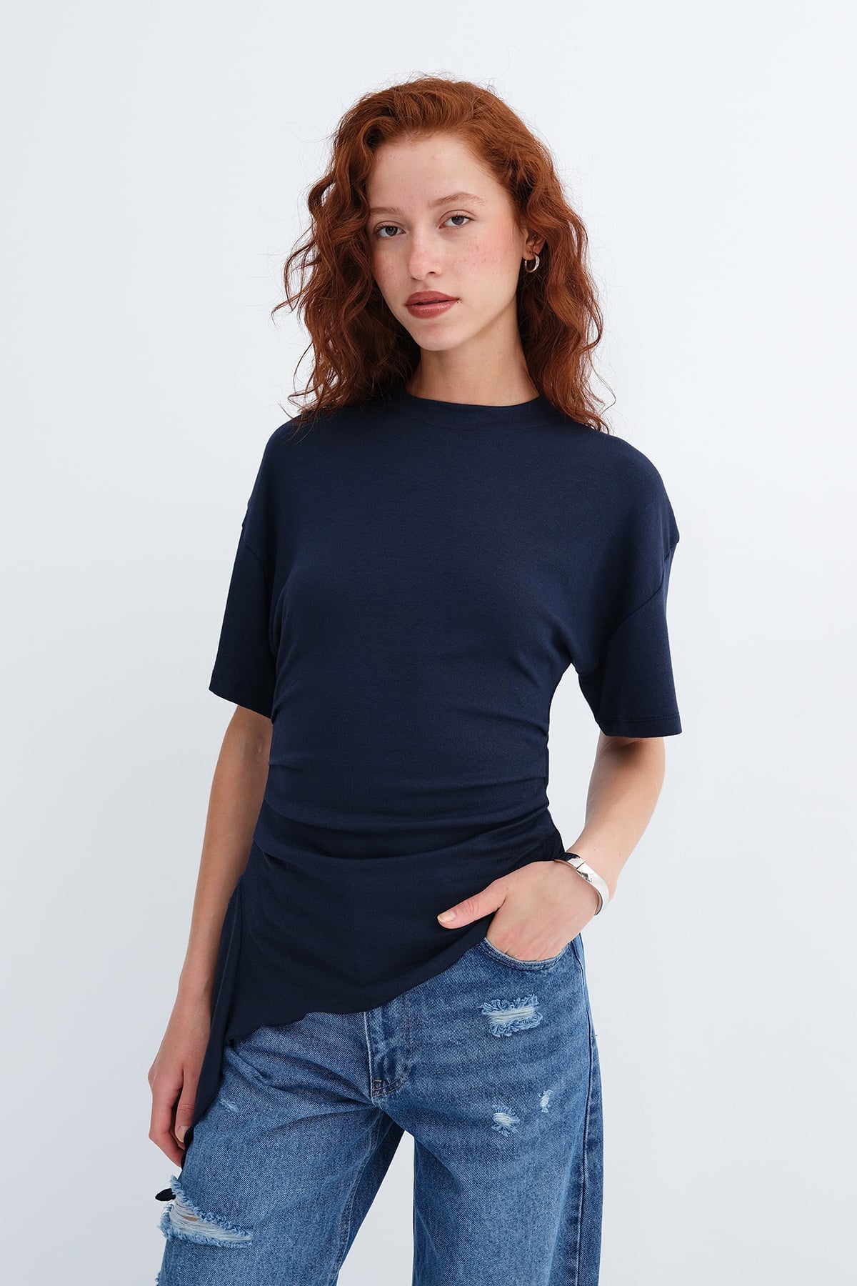Dark-Night-Blue_Side-Ruched-Modal-T-Shirt-addax