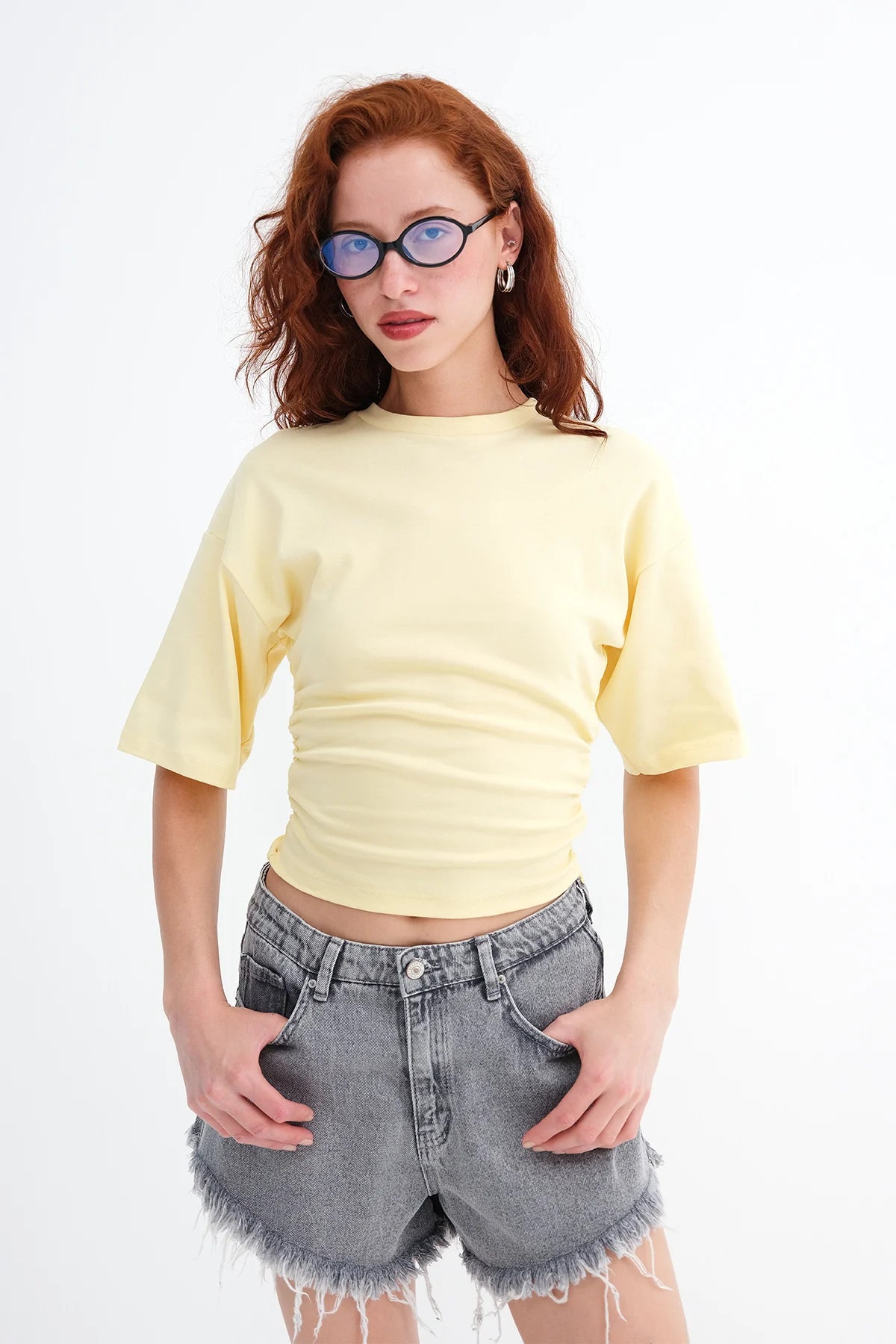 Yellow_Side-Gathered-T-shirt-addax