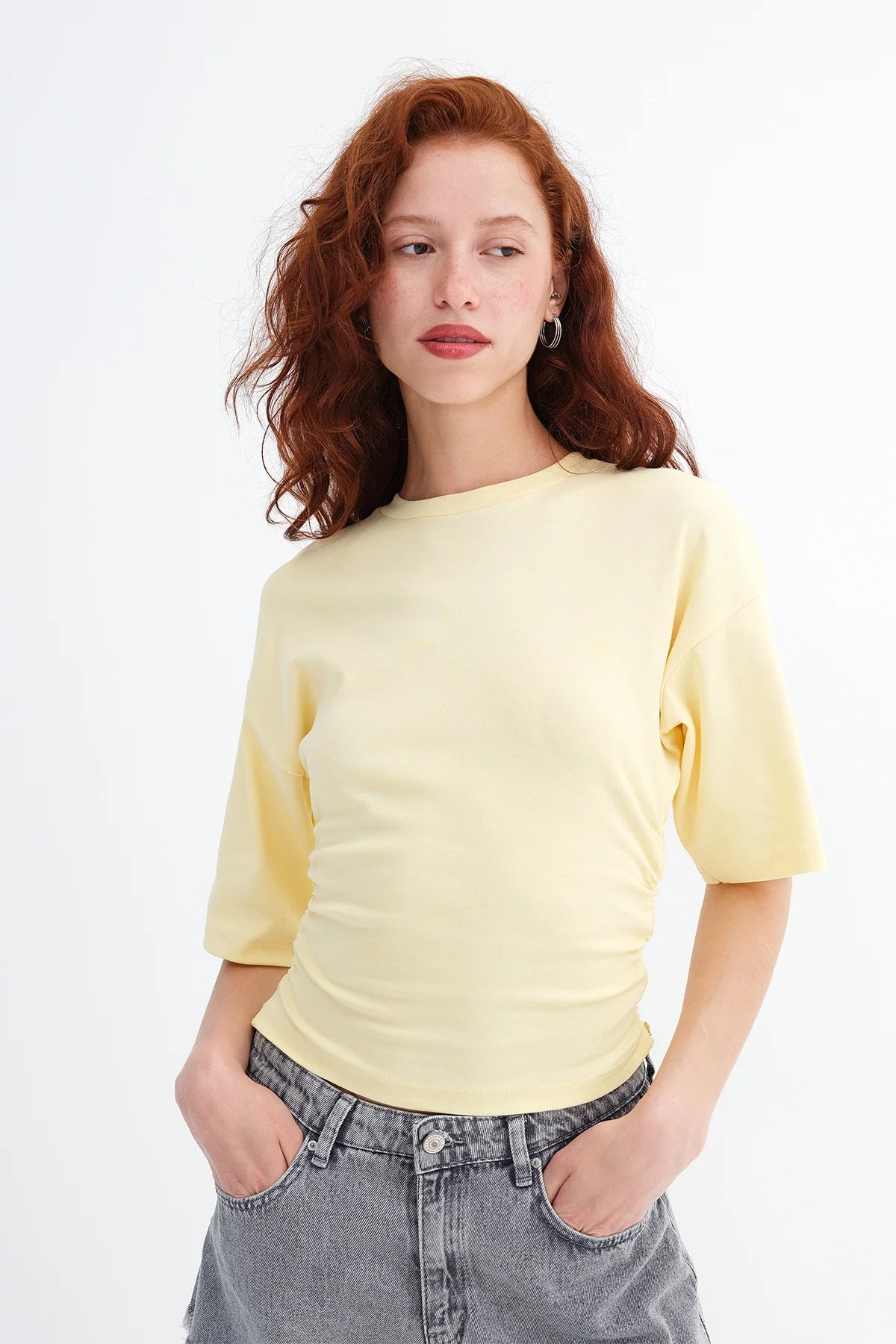 Yellow_Side-Gathered-T-shirt-addax