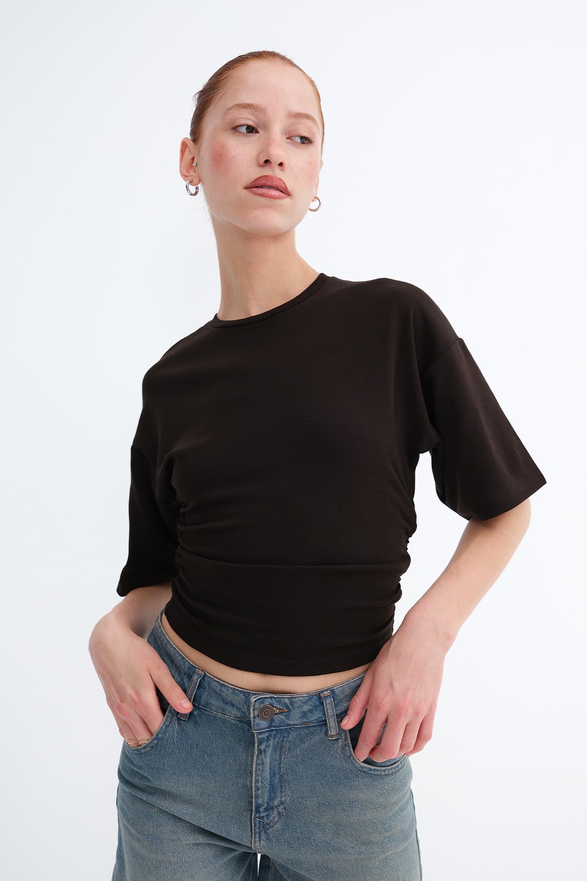 Brown_Side-Gathered-T-shirt-addax