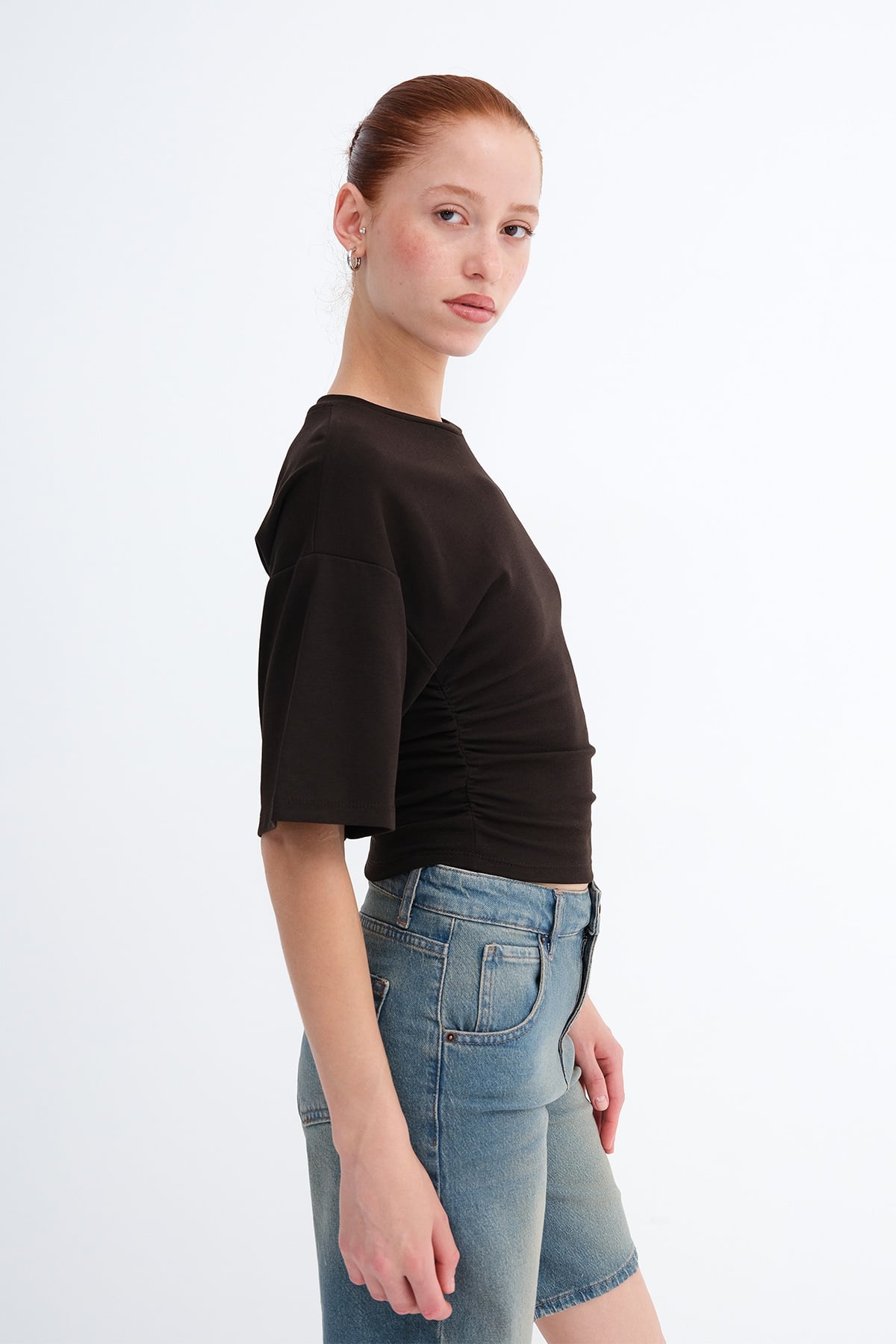 Brown_Side-Gathered-T-shirt-addax