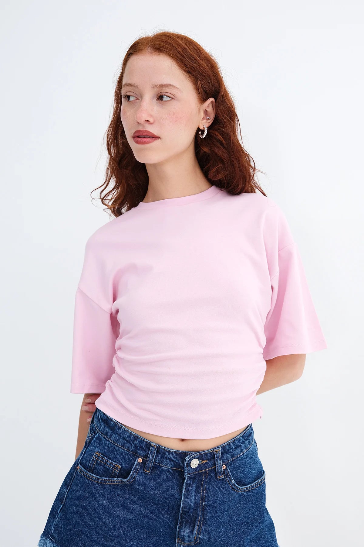 Light-Pink_Side-Gathered-T-shirt-addax