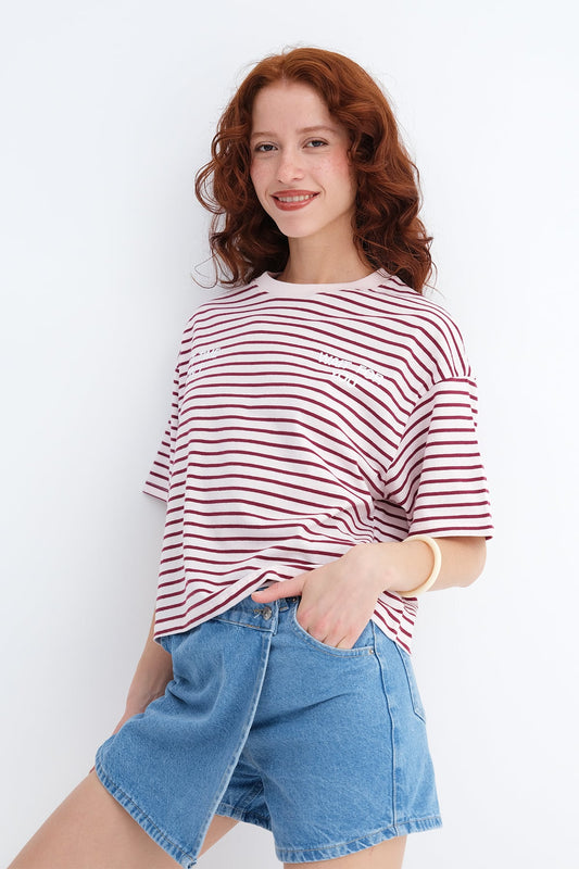 Lotus-Gardenia_Striped-Printed-T-Shirt-addax