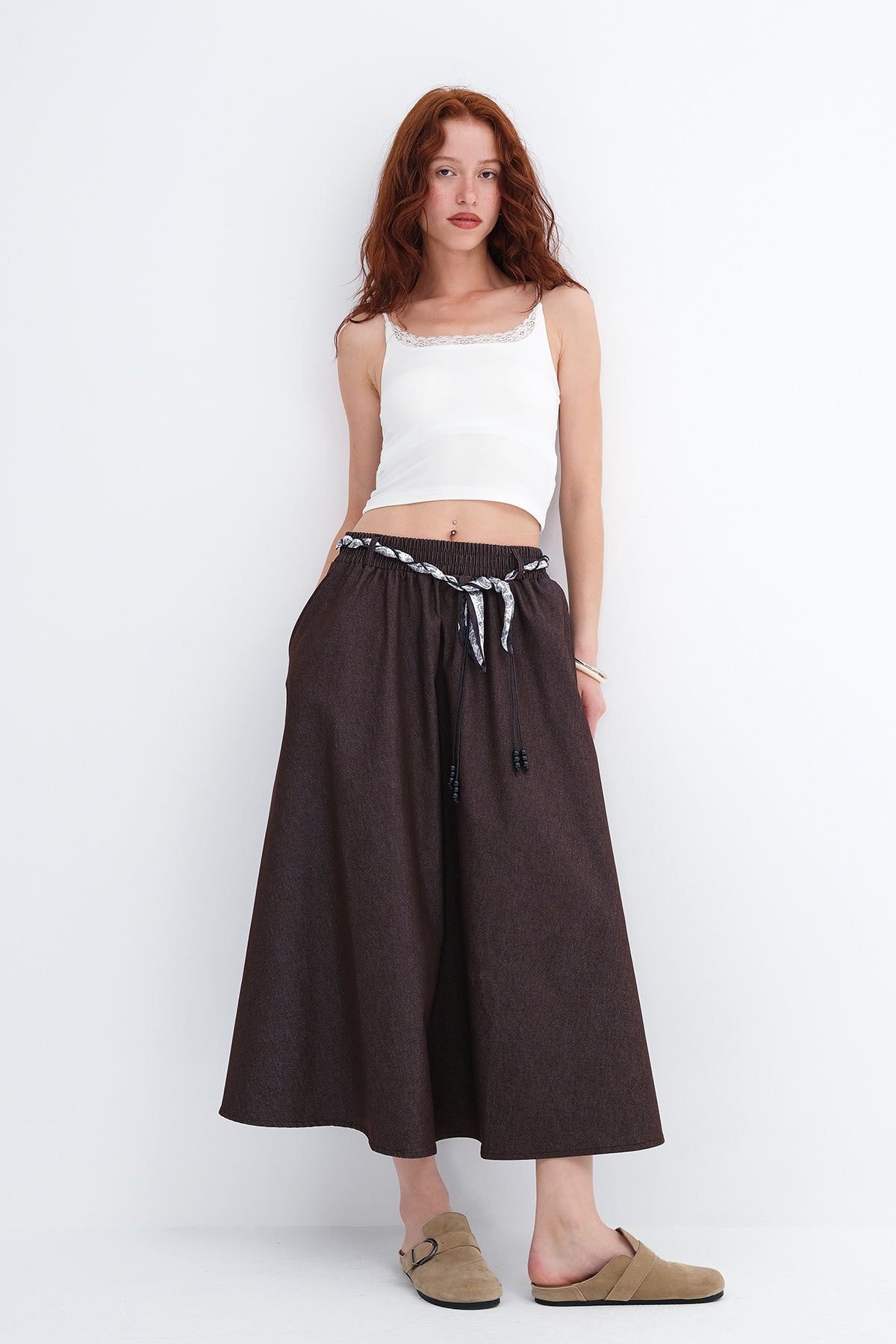 Scarf Detail Long Skirt