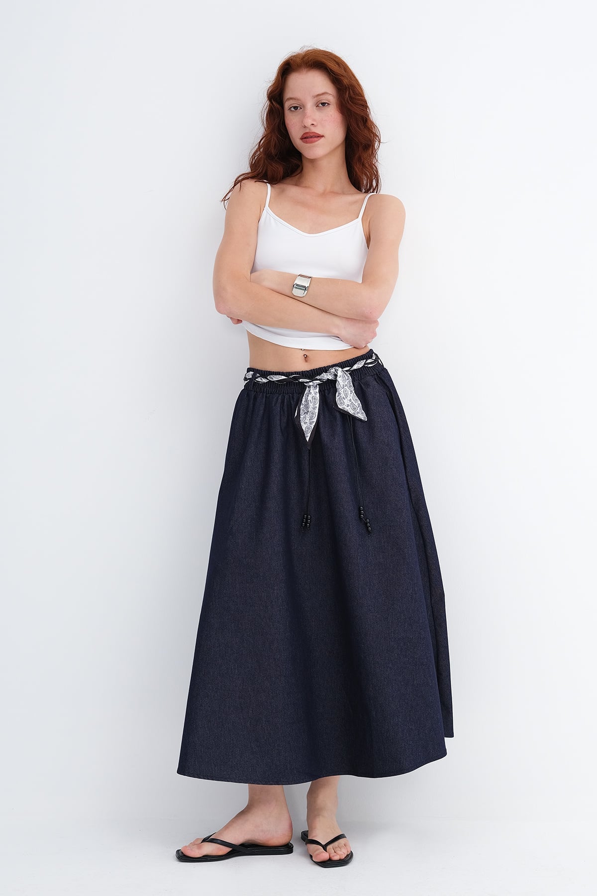 Night-Blue-Rins_Scarf-Detail-Long-Skirt-addax