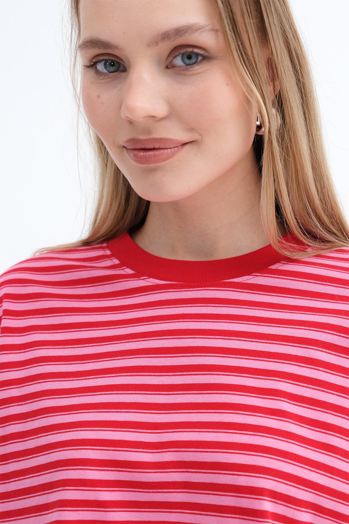 Red---Pink_Crew-Neck-Striped-T-shirt-addax