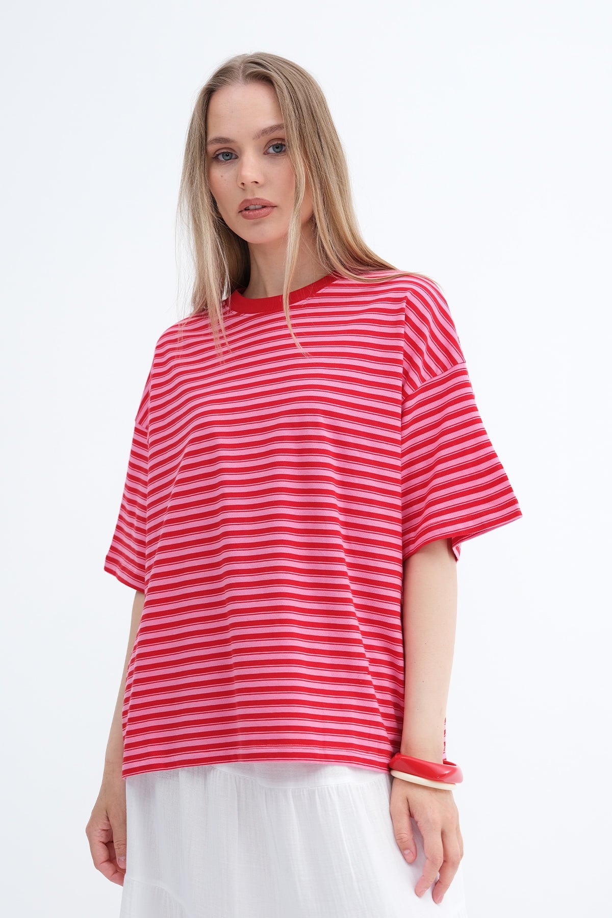 Red---Pink_Crew-Neck-Striped-T-shirt-addax