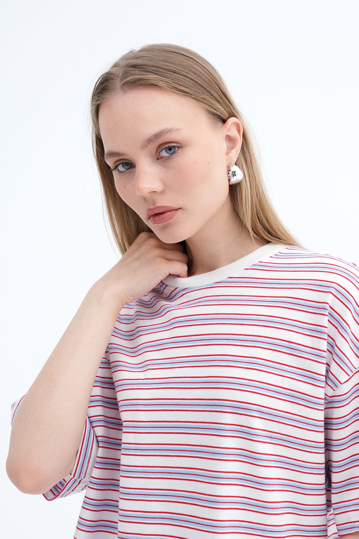 Ecru---Red_Crew-Neck-Striped-T-shirt-addax