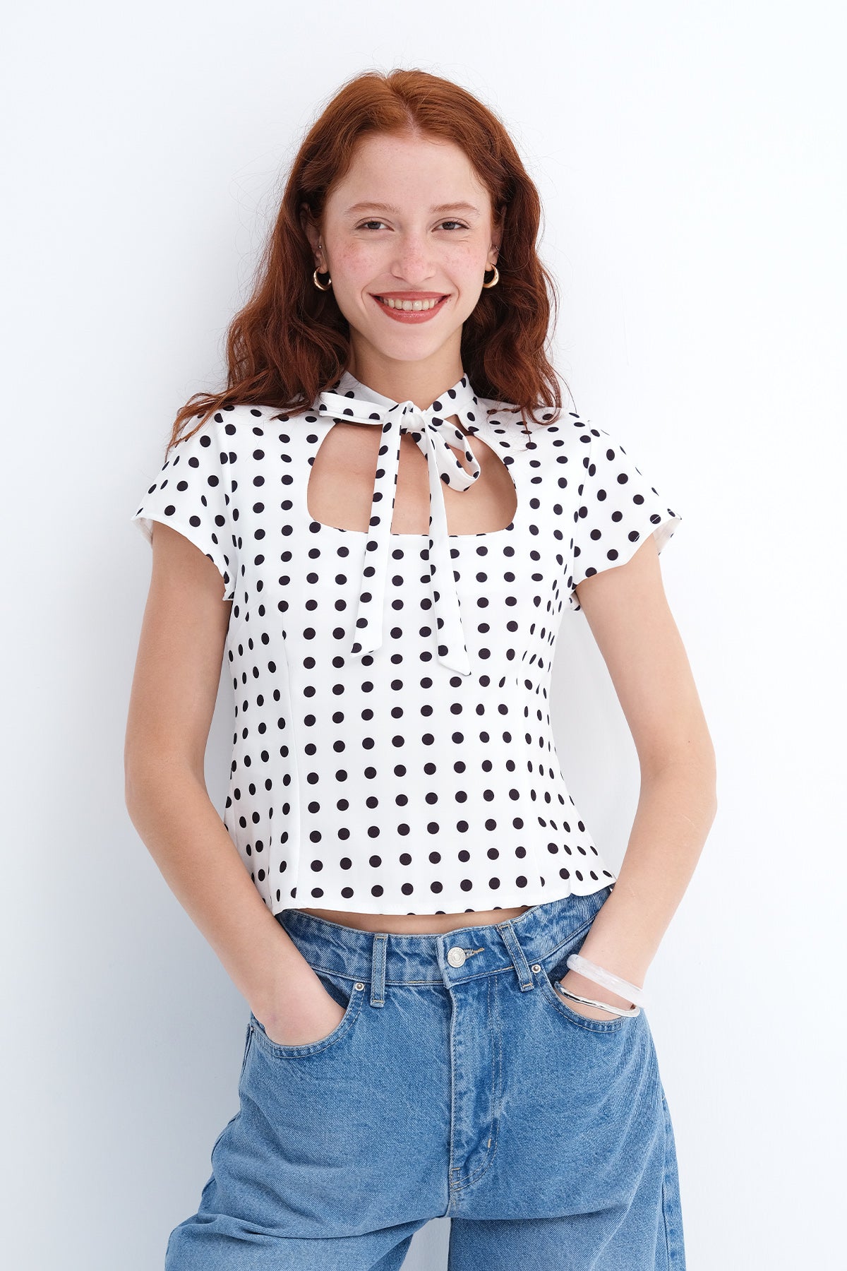 Tie Detail Polka Dot Blouse