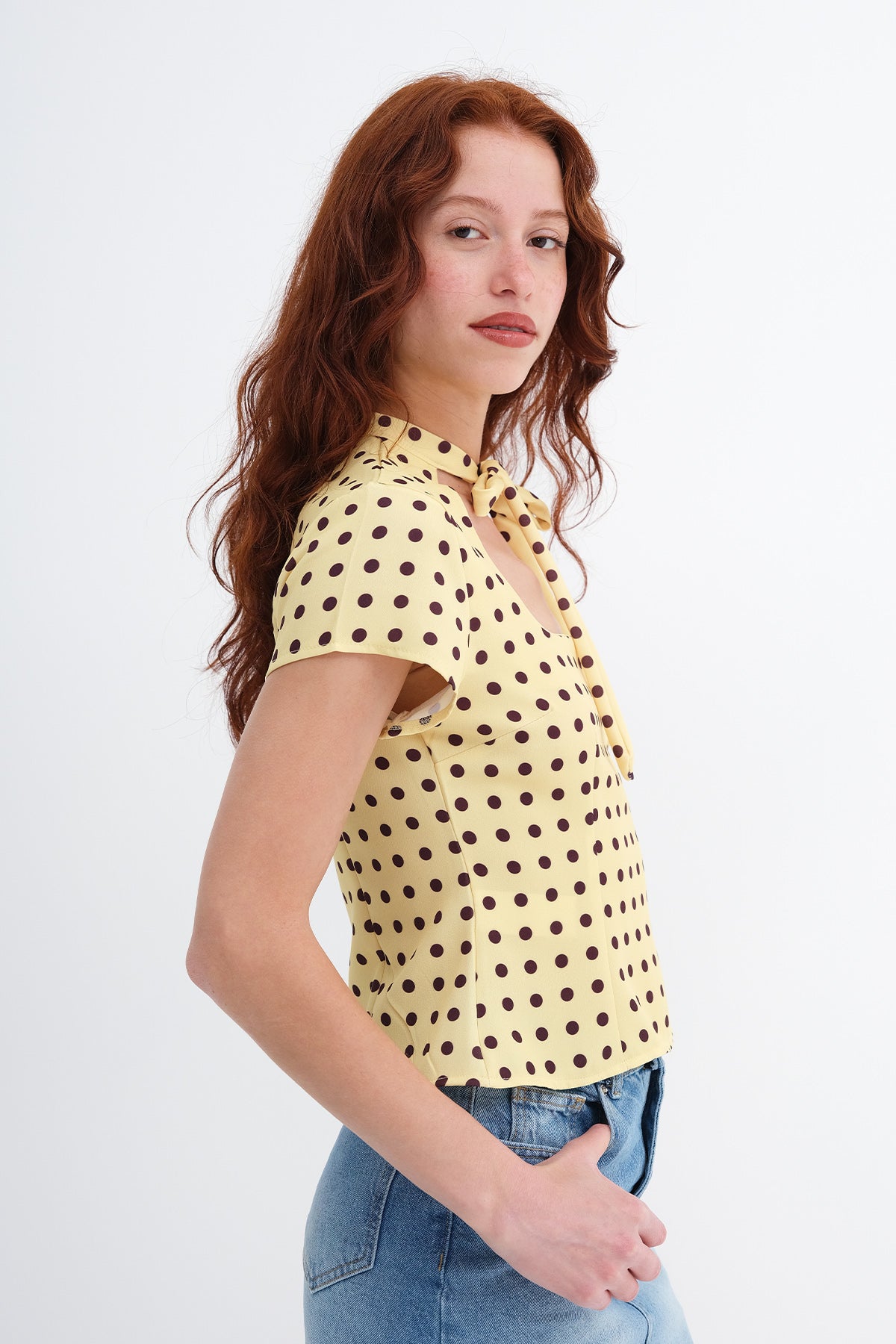 Yellow-Brown_Tie-Detail-Polka-Dot-Blouse-addax