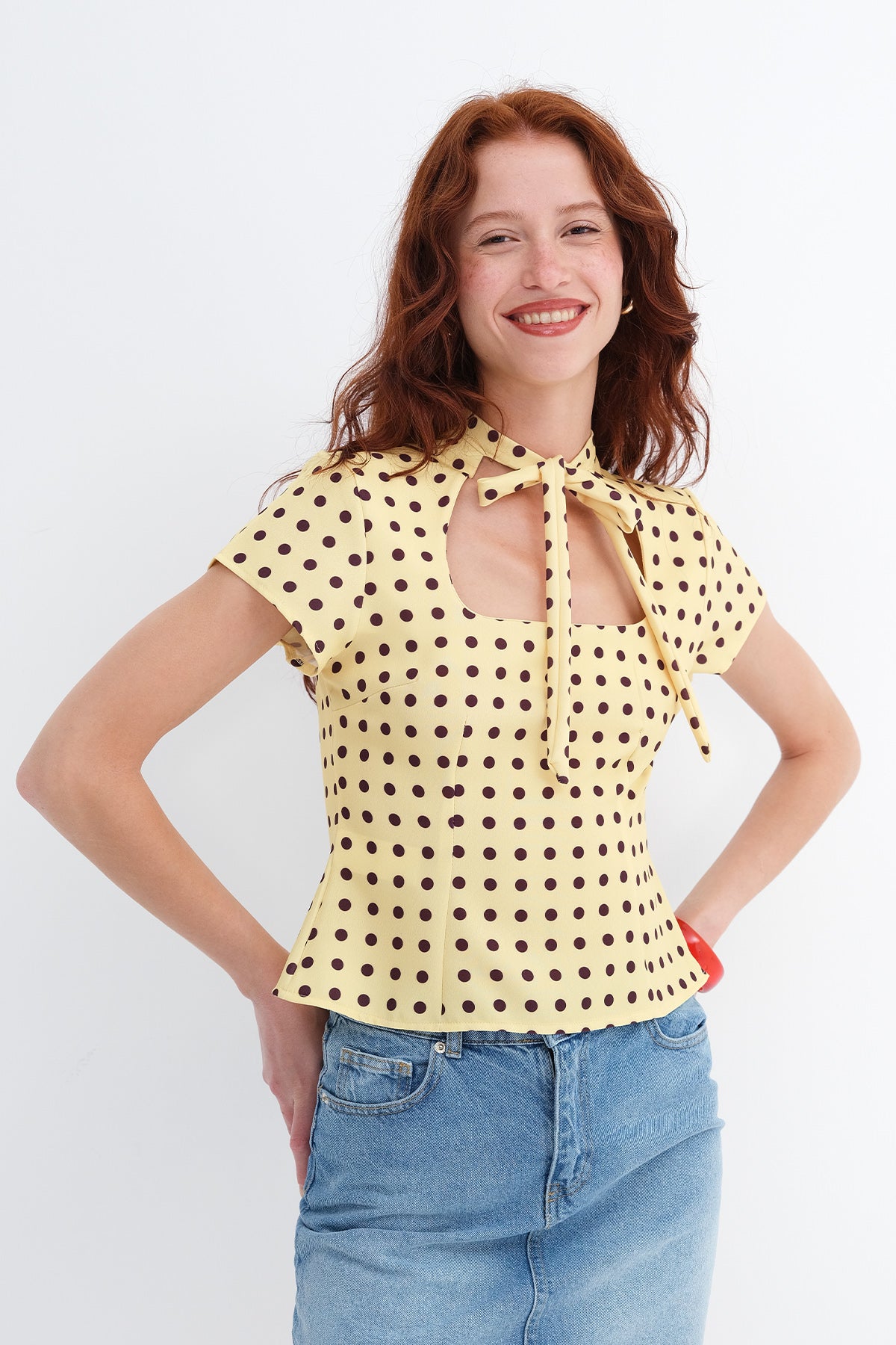Yellow-Brown_Tie-Detail-Polka-Dot-Blouse-addax