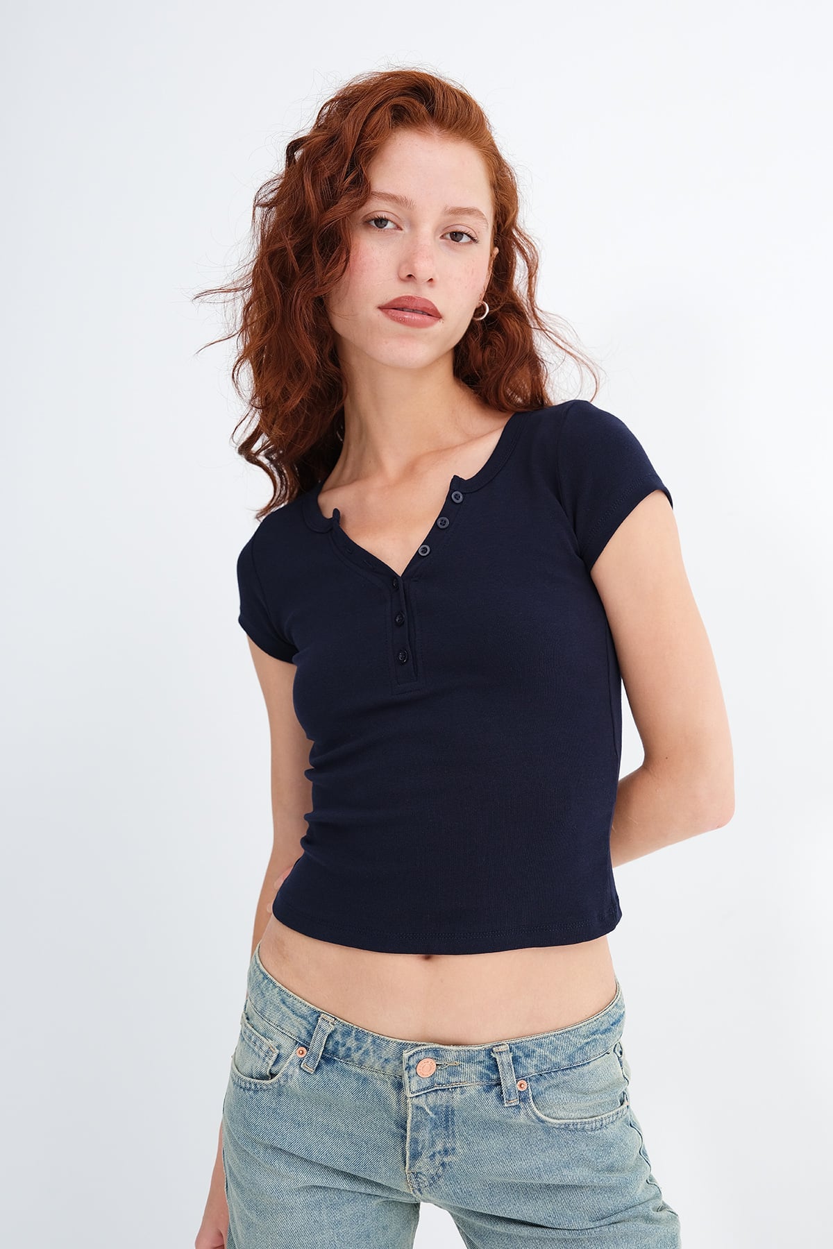 Dark-Night-Blue_Button-Detail-Basic-T-Shirt-addax