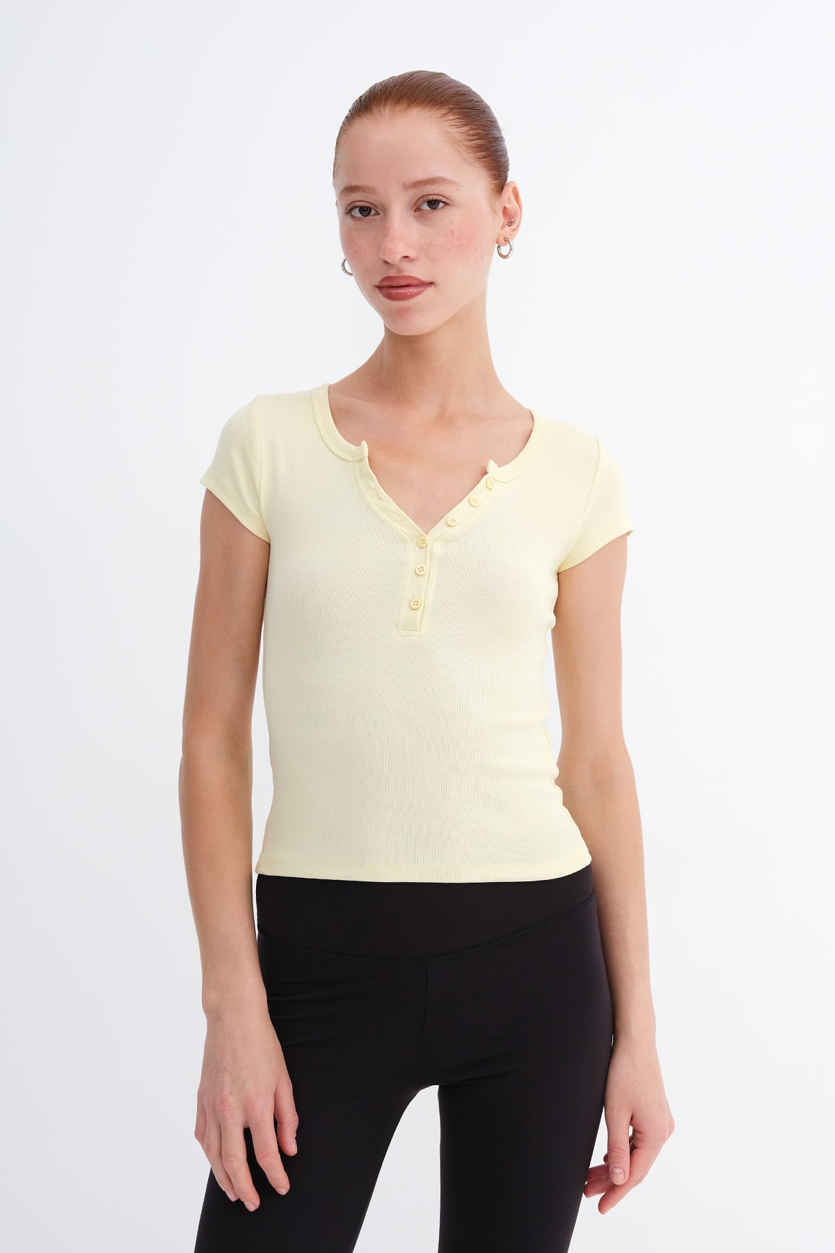 Light-Yellow_Button-Detail-Basic-T-Shirt-addax