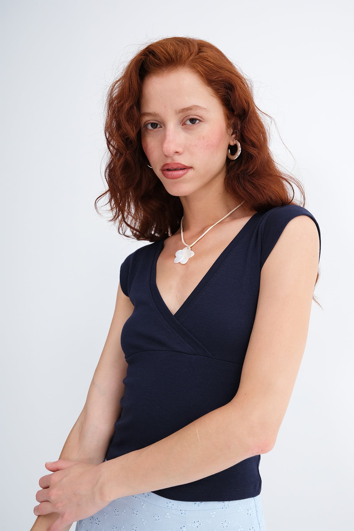 Surplice Neck Short Sleeve T-Shirt