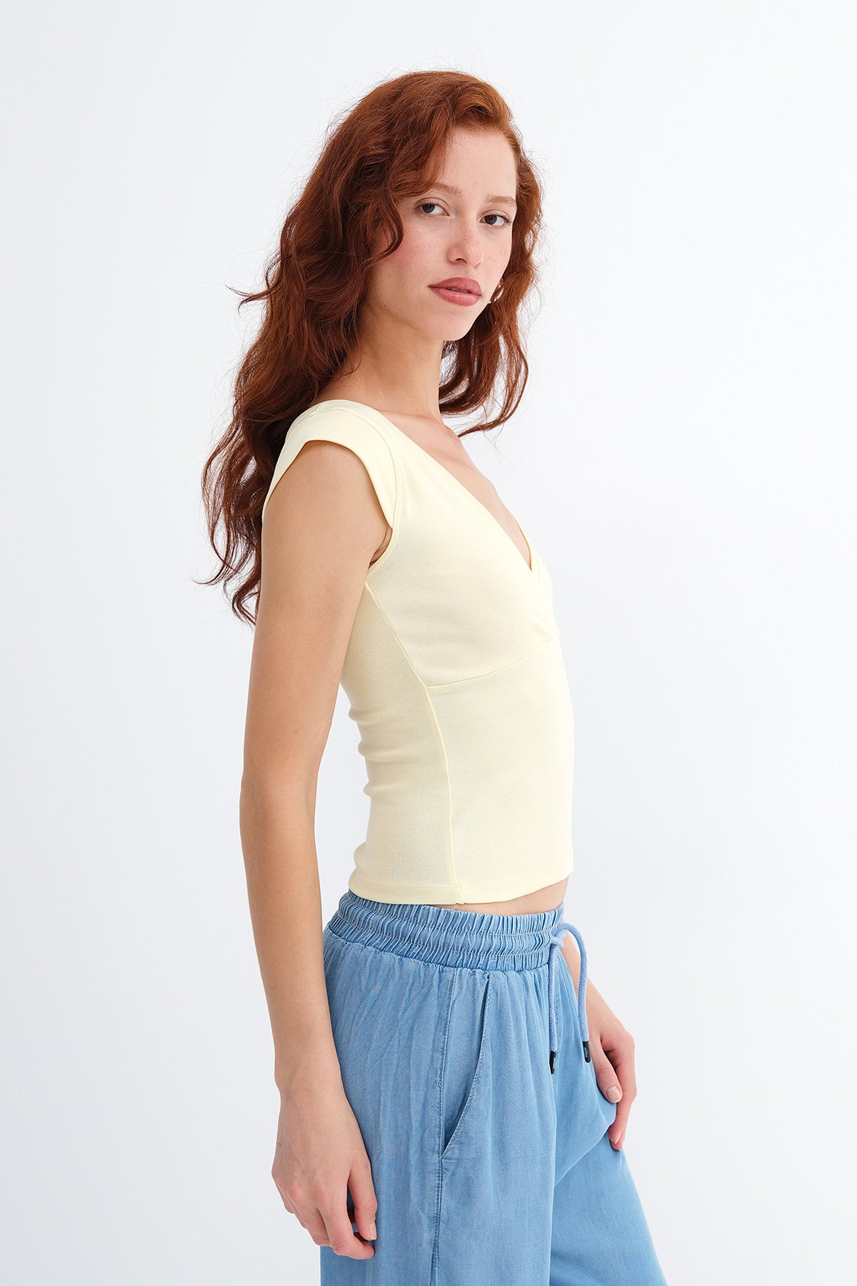 Light-Yellow_Surplice-Neck-Short-Sleeve-T-Shirt-addax