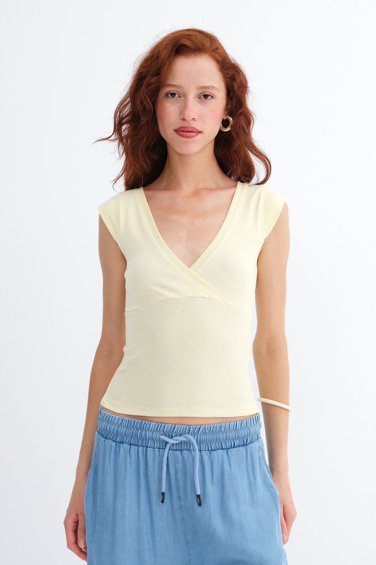 Light-Yellow_Surplice-Neck-Short-Sleeve-T-Shirt-addax