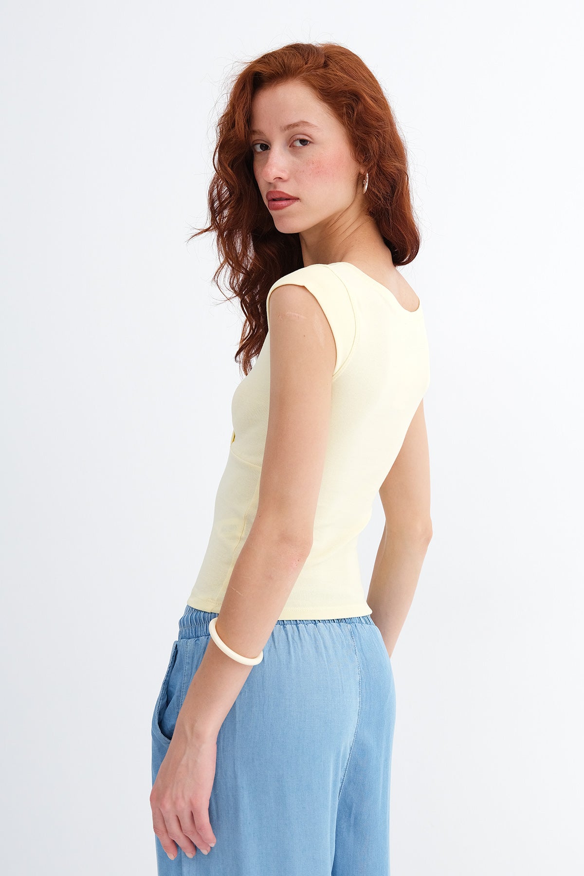 Light-Yellow_Surplice-Neck-Short-Sleeve-T-Shirt-addax