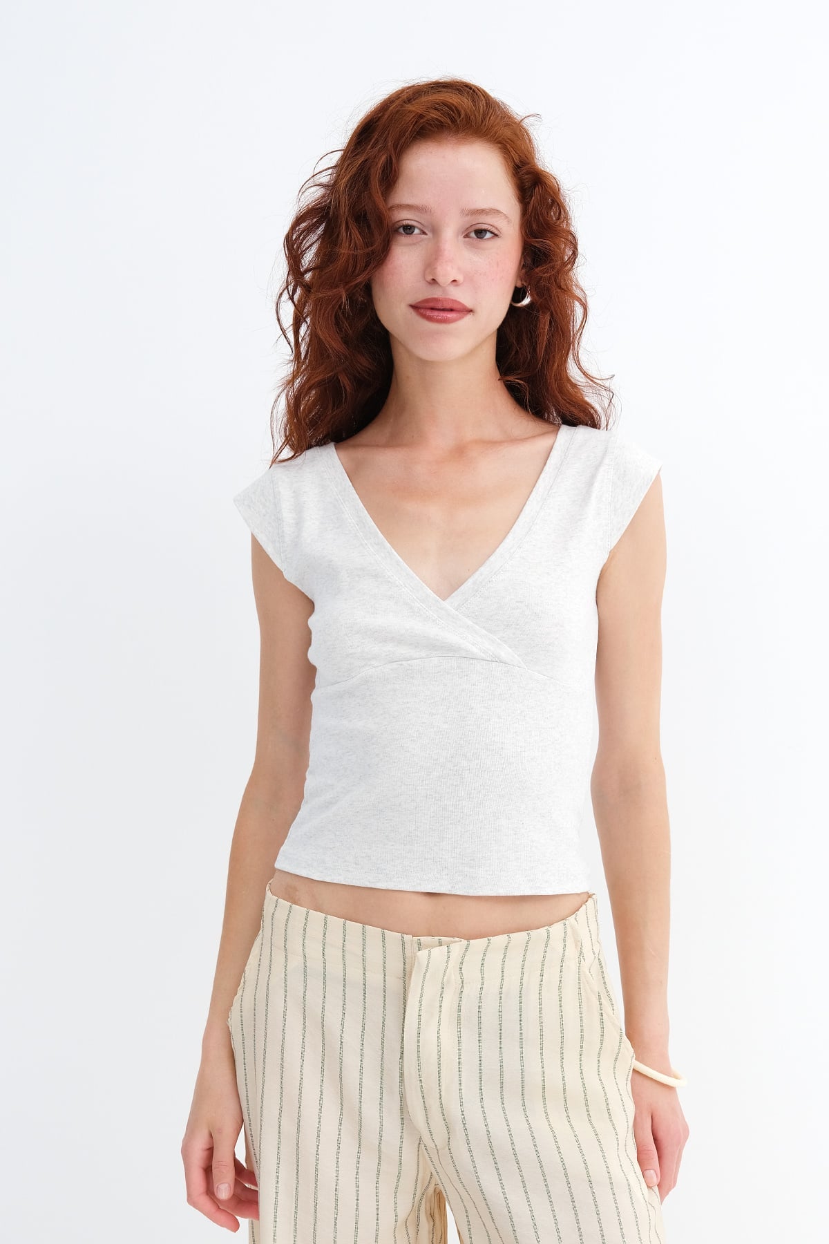 Snow-Melange_Surplice-Neck-Short-Sleeve-T-Shirt-addax