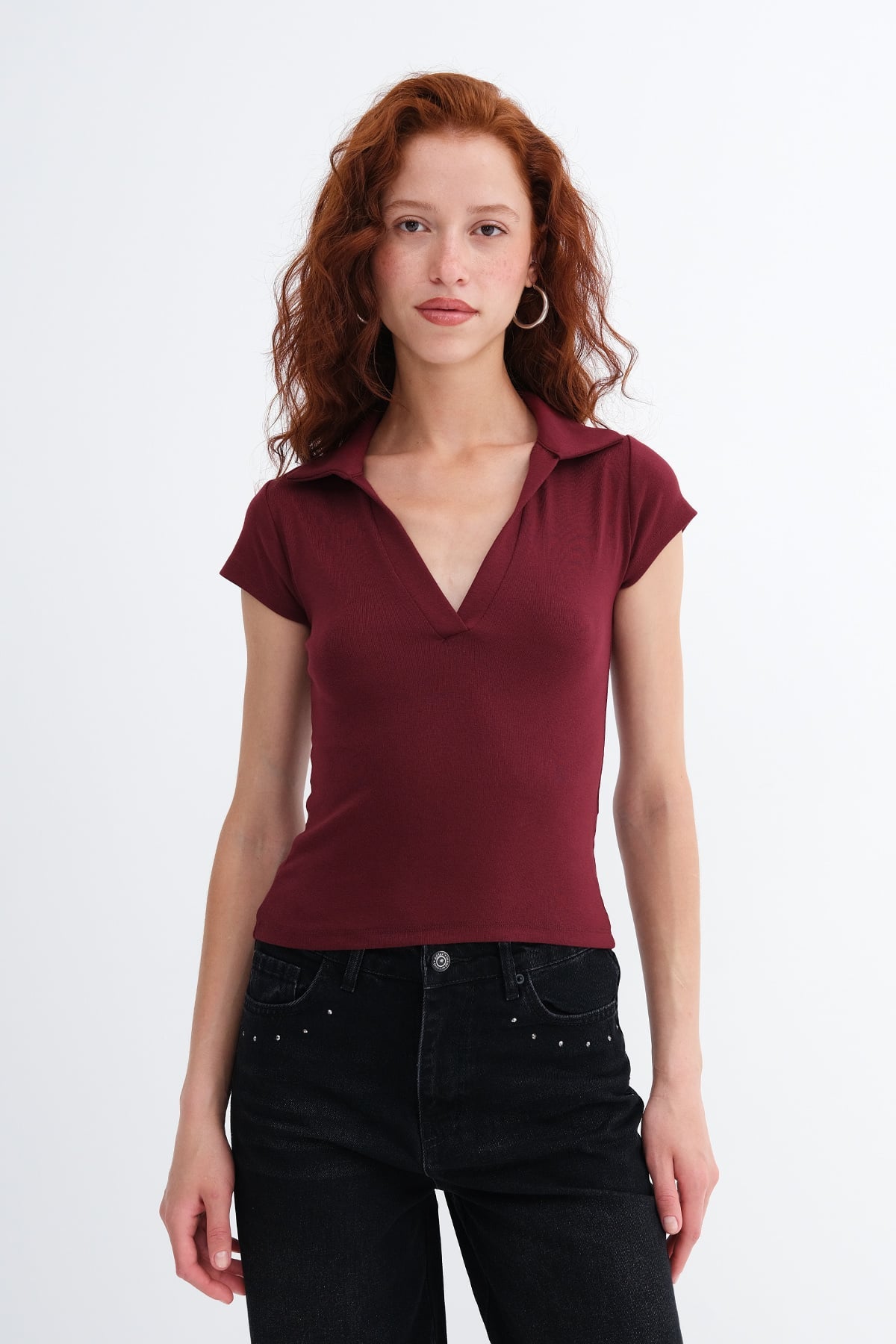 Burgundy_Polo-Collar-Modal-T-shirt-addax