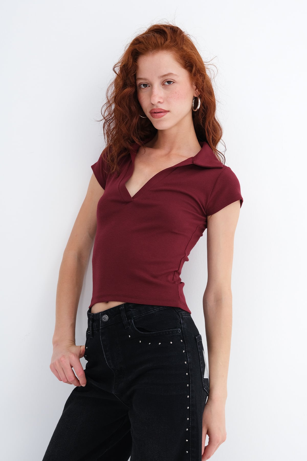 Burgundy_Polo-Collar-Modal-T-shirt-addax