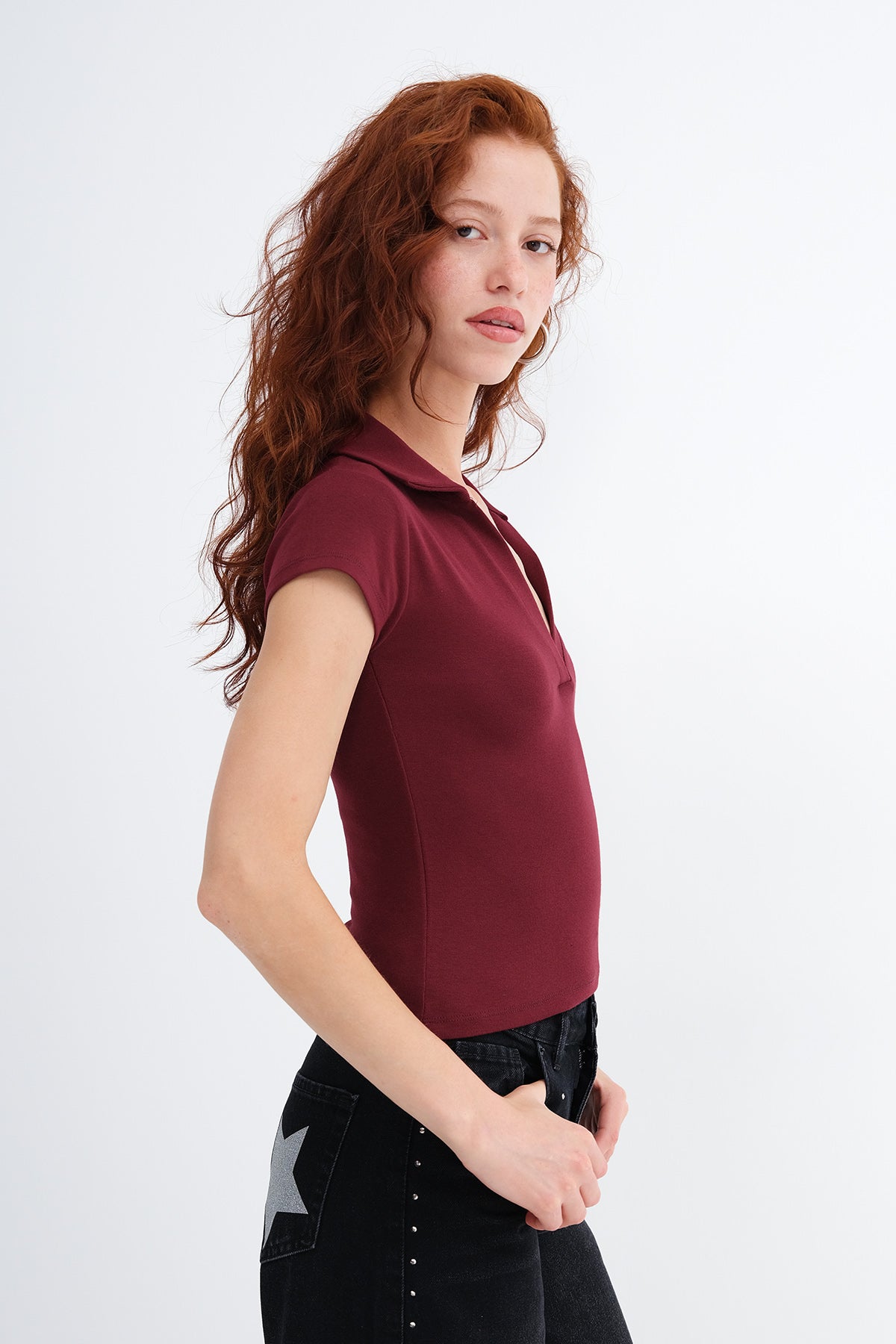 Burgundy_Polo-Collar-Modal-T-shirt-addax