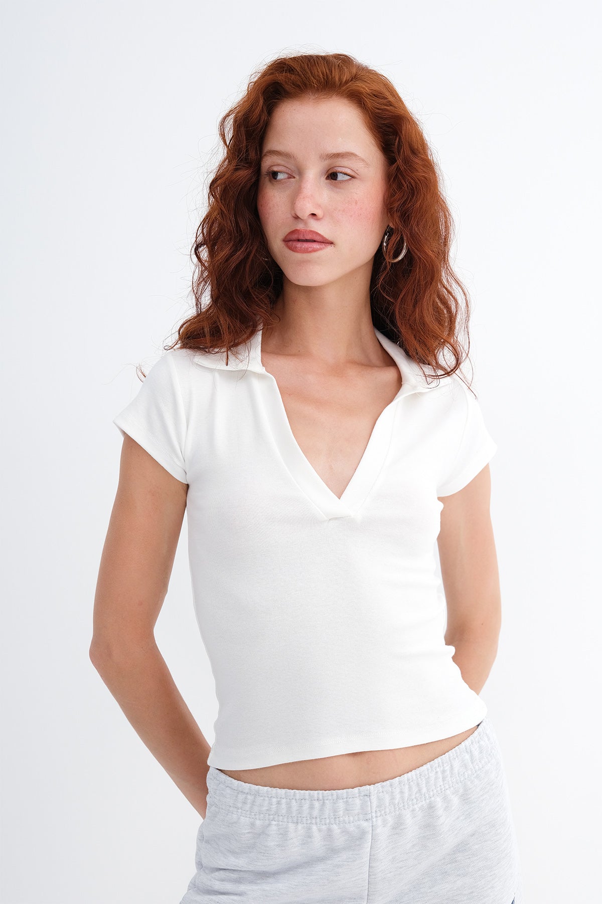 Ecru_Polo-Collar-Modal-T-shirt-addax