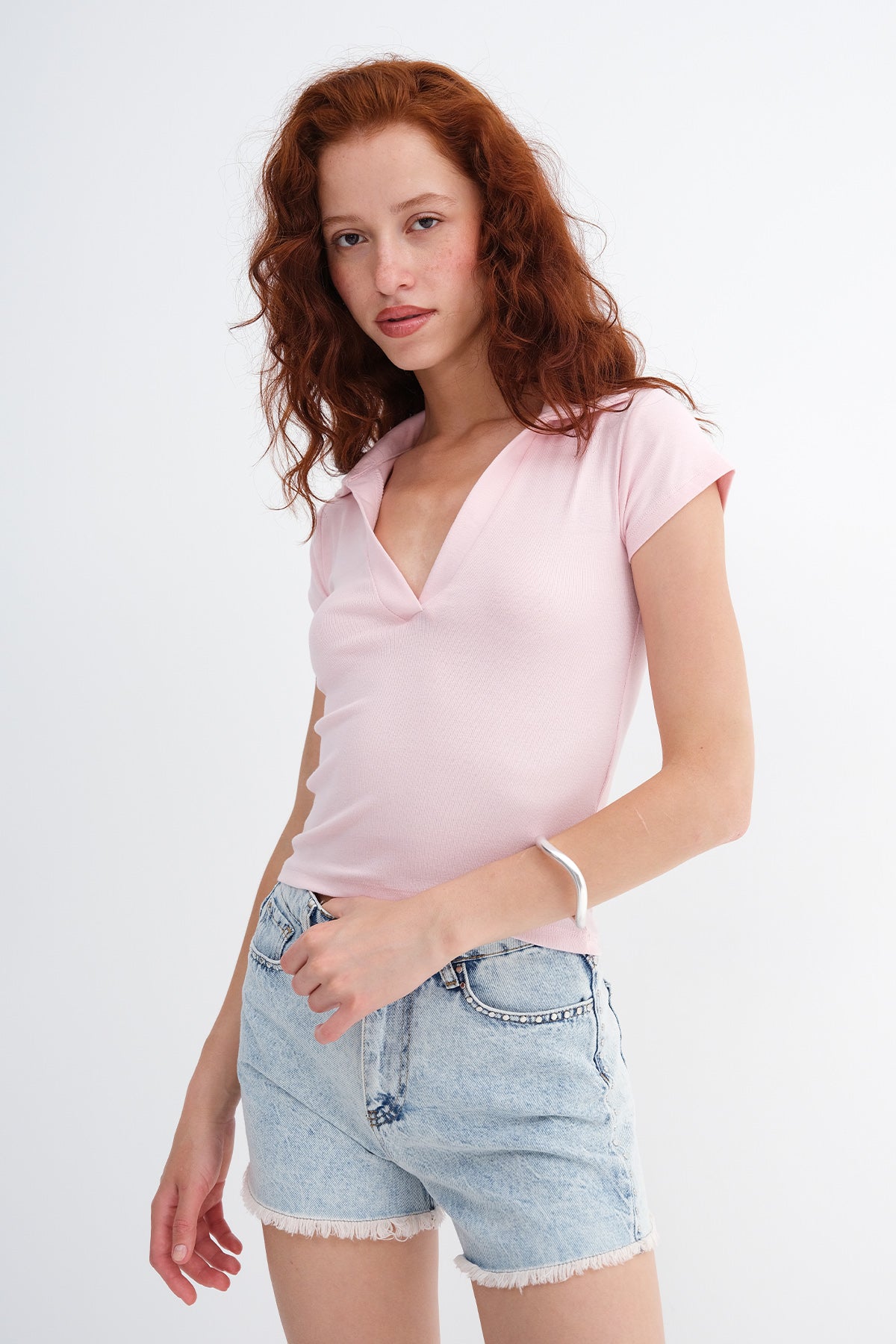 Sugar-Pink_Polo-Collar-Modal-T-shirt-addax