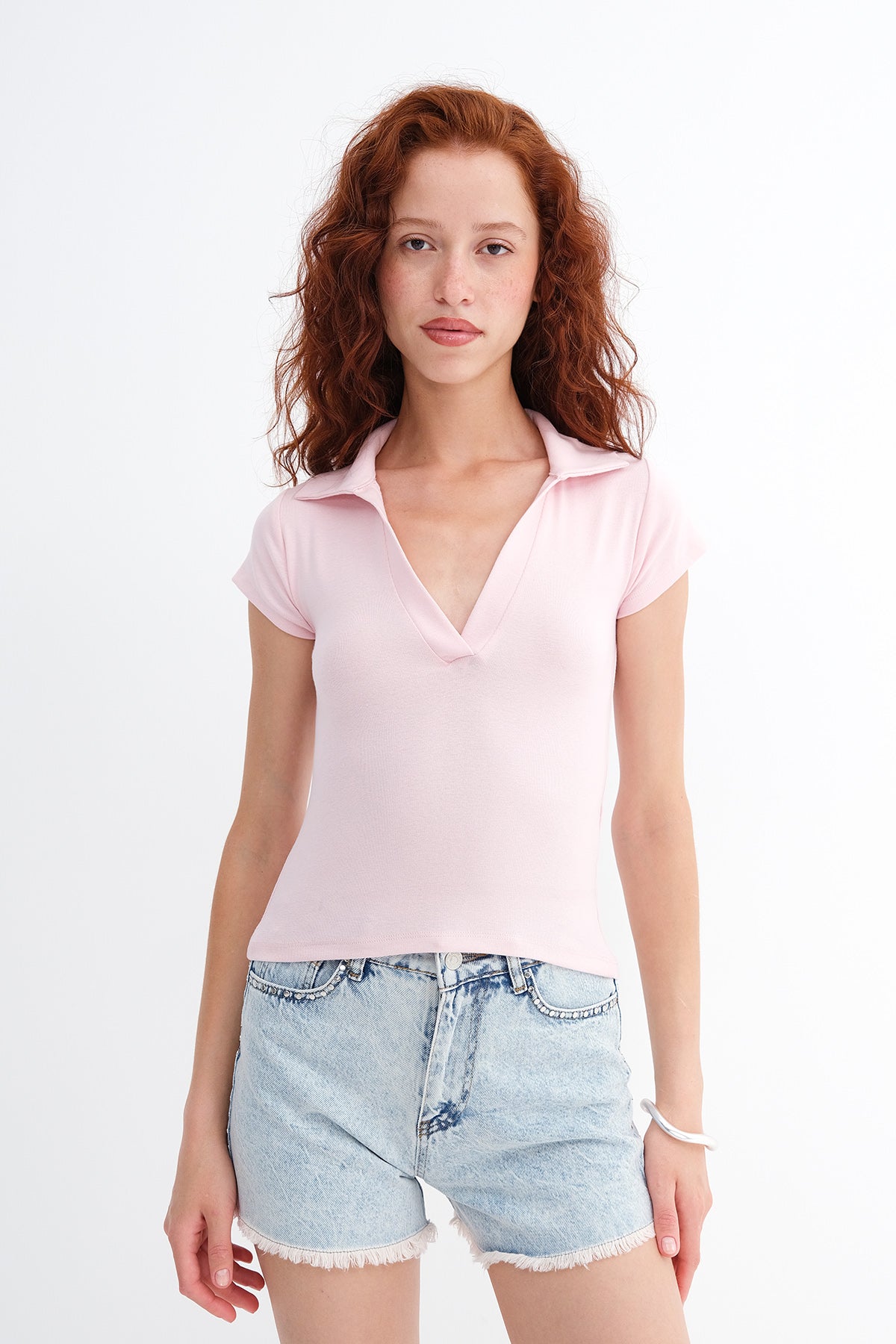 Sugar-Pink_Polo-Collar-Modal-T-shirt-addax