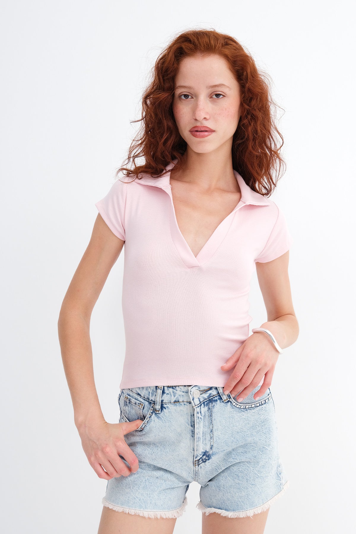 Sugar-Pink_Polo-Collar-Modal-T-shirt-addax