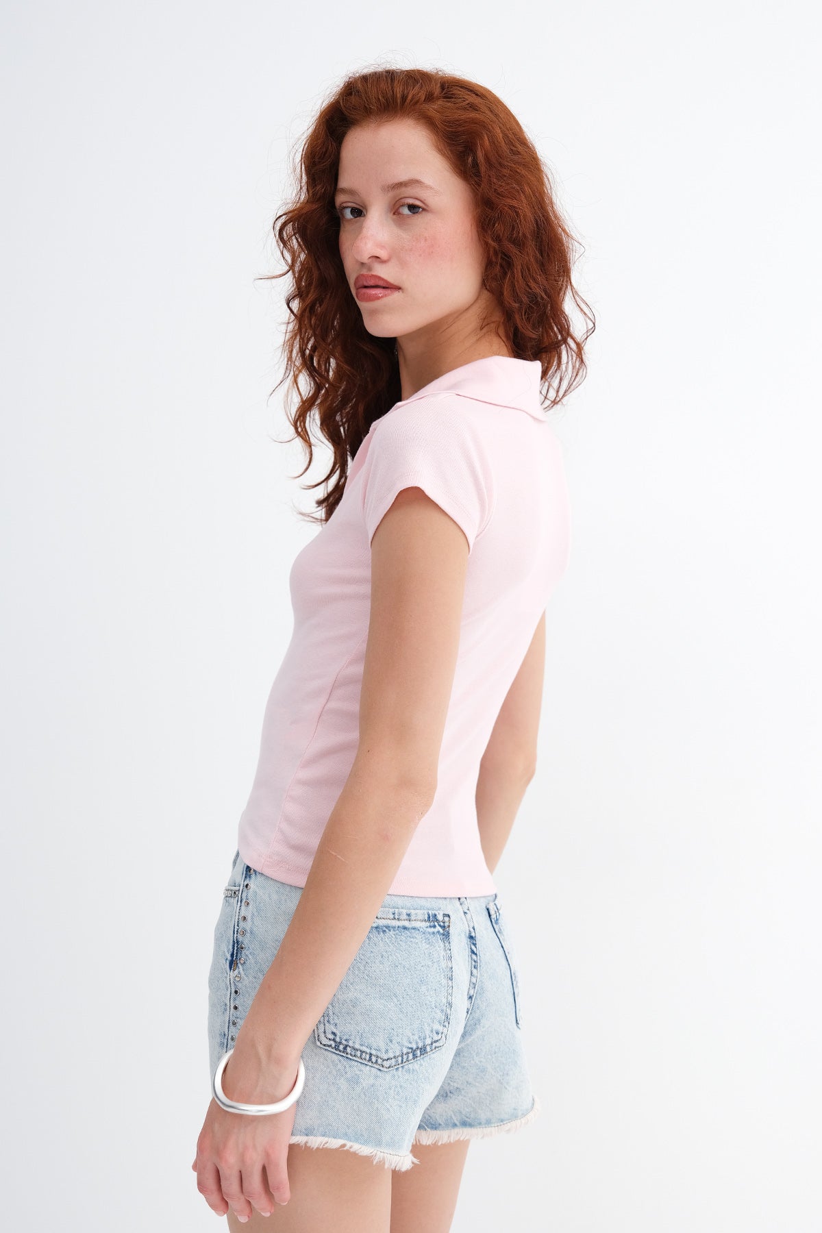 Sugar-Pink_Polo-Collar-Modal-T-shirt-addax