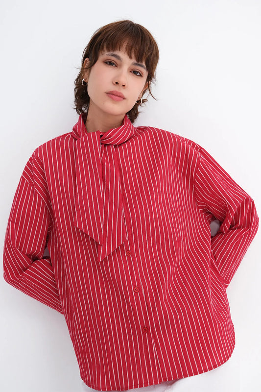Red_Striped-Shirt-with-Scarf-Detail-addax