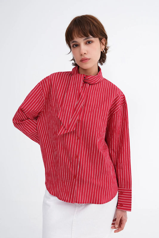 Red_Striped-Shirt-with-Scarf-Detail-addax