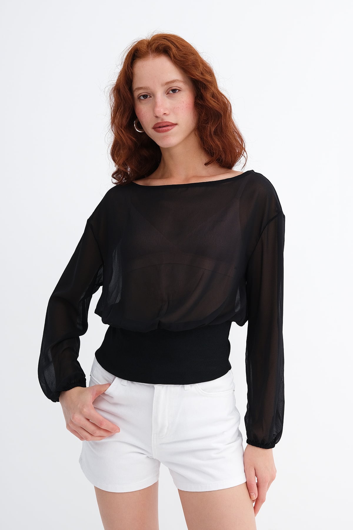 Black_Elastic-Cuff-Chiffon-Blouse-addax