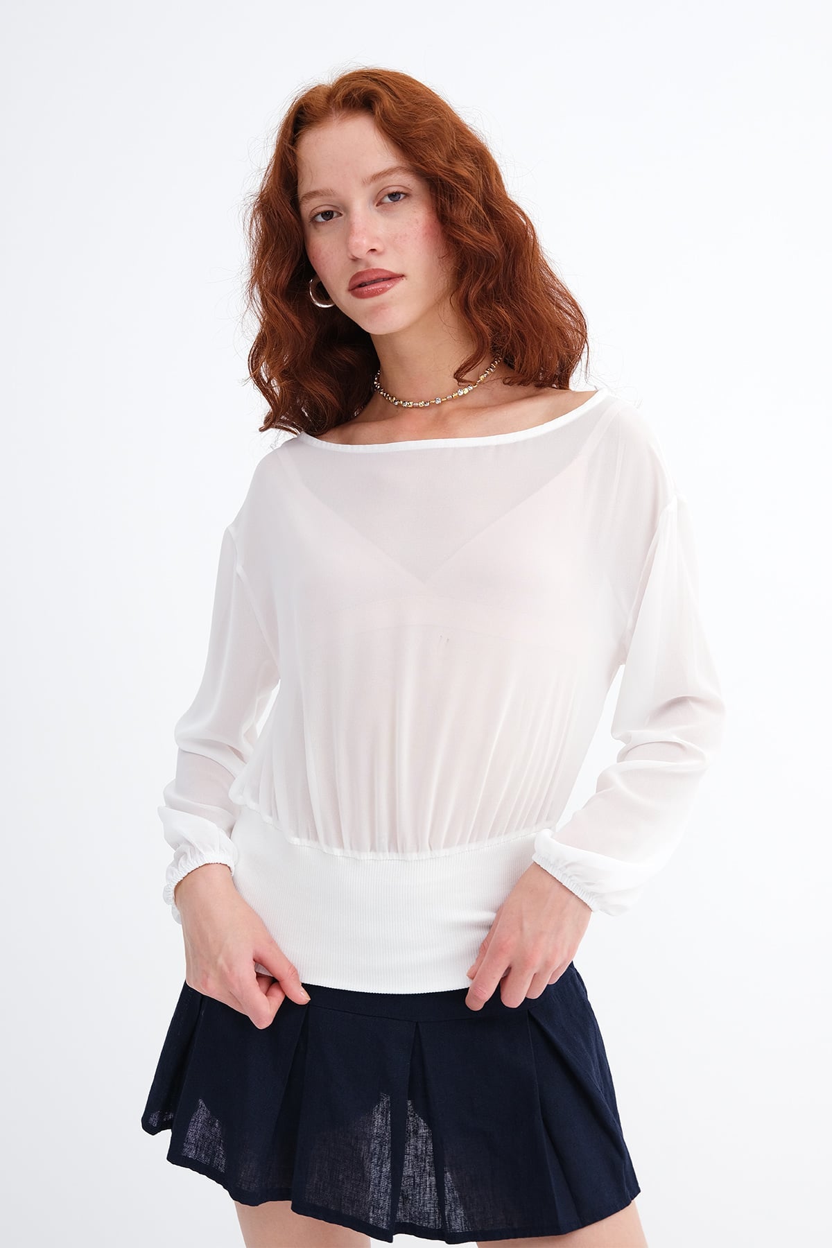 Ecru_Elastic-Cuff-Chiffon-Blouse-addax