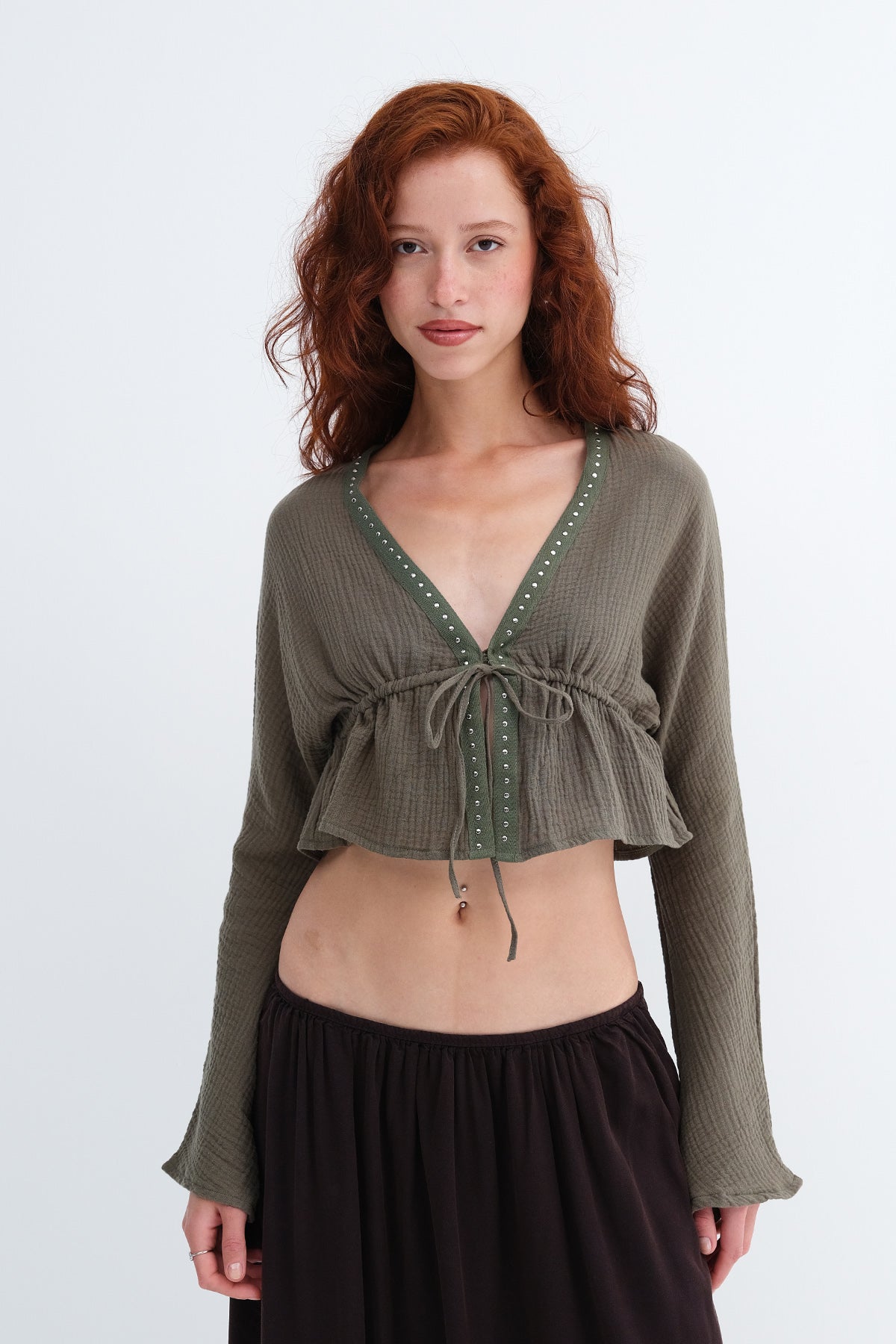 Khaki_Tie-Front-Long-Sleeve-Blouse-addax